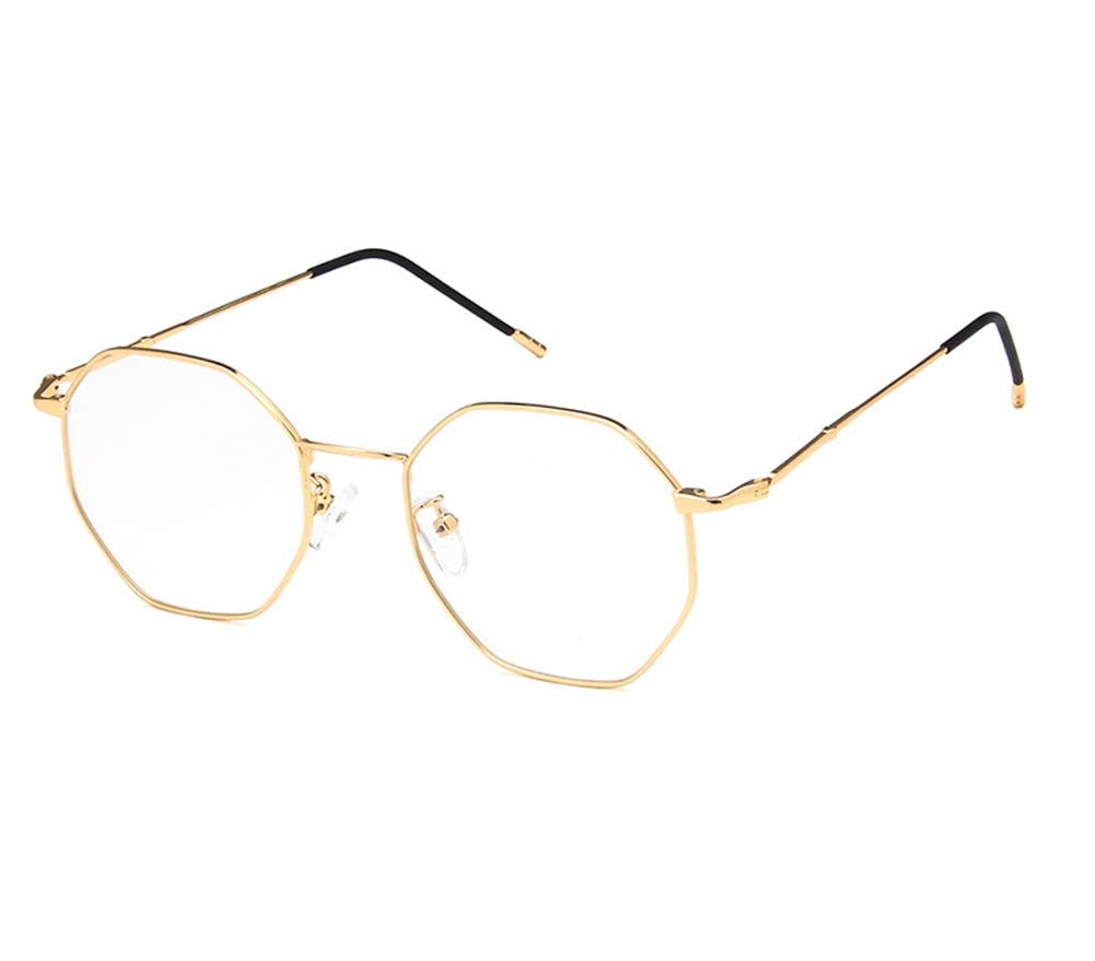 Shiratori Unisex Glasses Frame - Fashion Gold Pink Polygon Full Frame Prescription Eyewear for Men & Women | Perfect for Office, Reading & Daily Wear