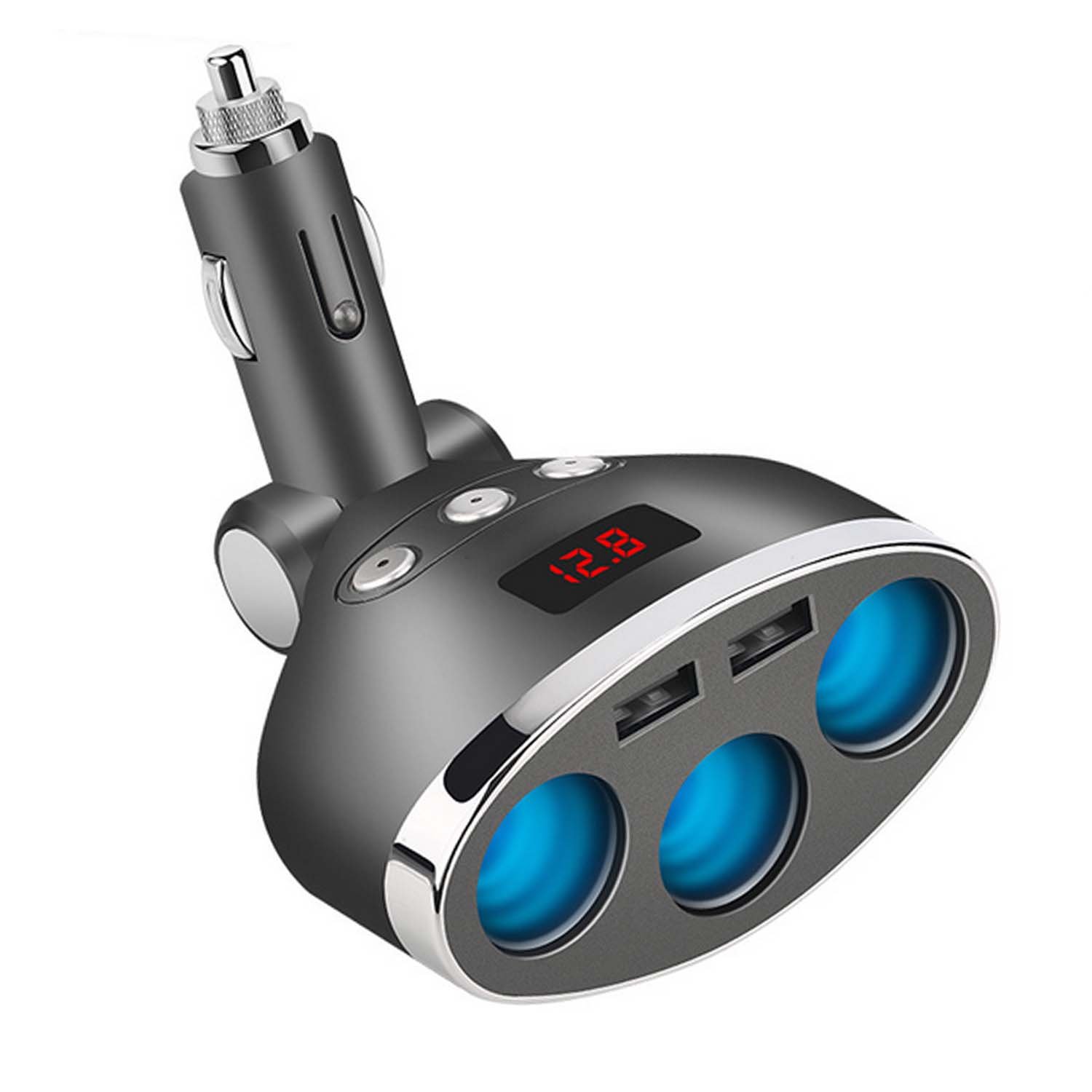 120W 3-Port Car Charger with LED Voltage Display - Dual USB & Cigarette Lighter Power Adapter 12V/24V - Fast Charging for Smartphones, Tablets, GPS - Perfect for Road Trips, Commuting & Travel Accessories