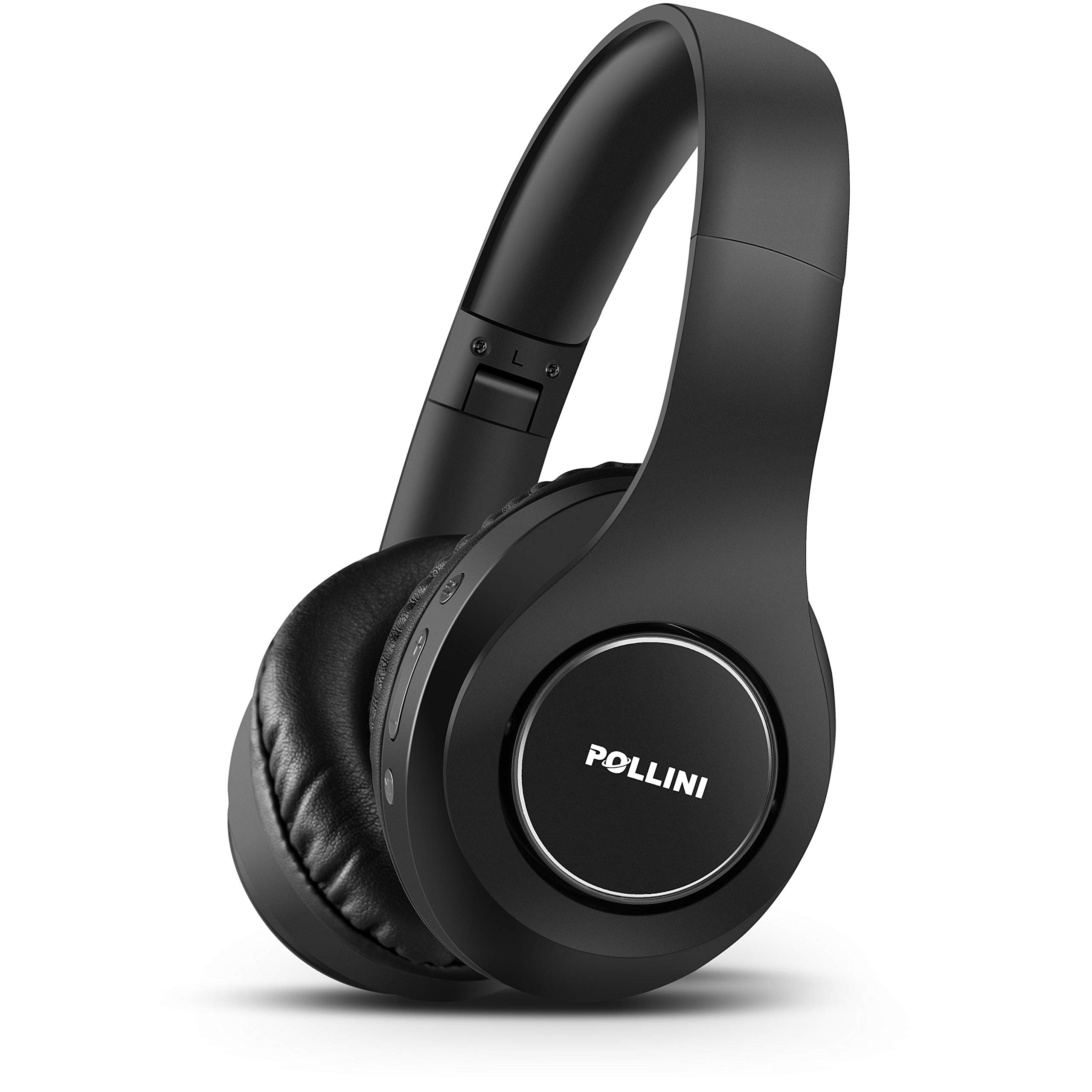 Pollini Bluetooth Headphones Wireless - 40H Playtime Over Ear Headphones with Mic, Deep Bass Stereo & Memory-Protein Earmuffs for Phone/PC/TV/Gaming/Travel - Foldable Design (Black)