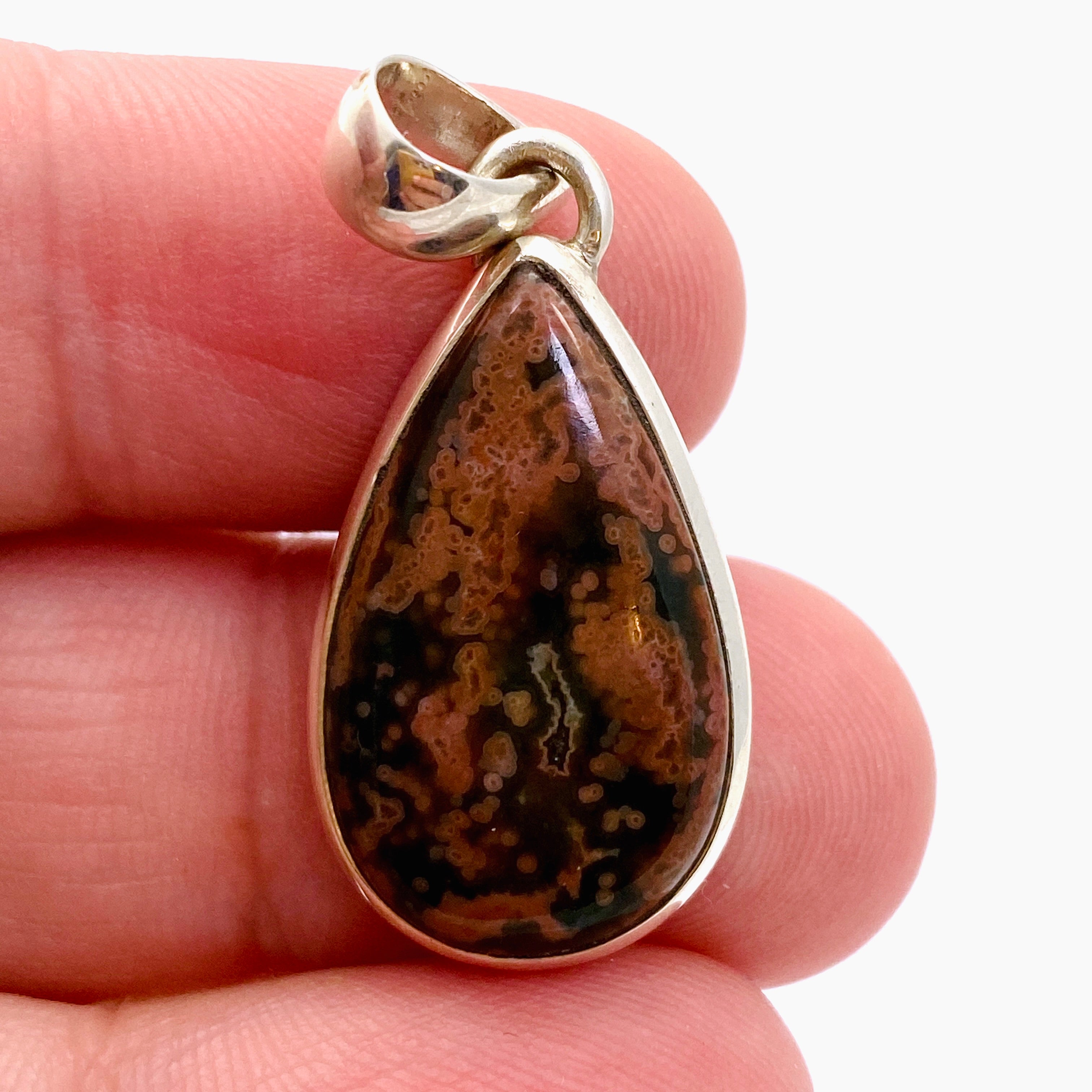 Natural Ocean Jasper Teardrop Cabochon Pendant Necklace - Handmade Gemstone Jewelry PPGJ1003 for Women's Boho Style & Spiritual Healing