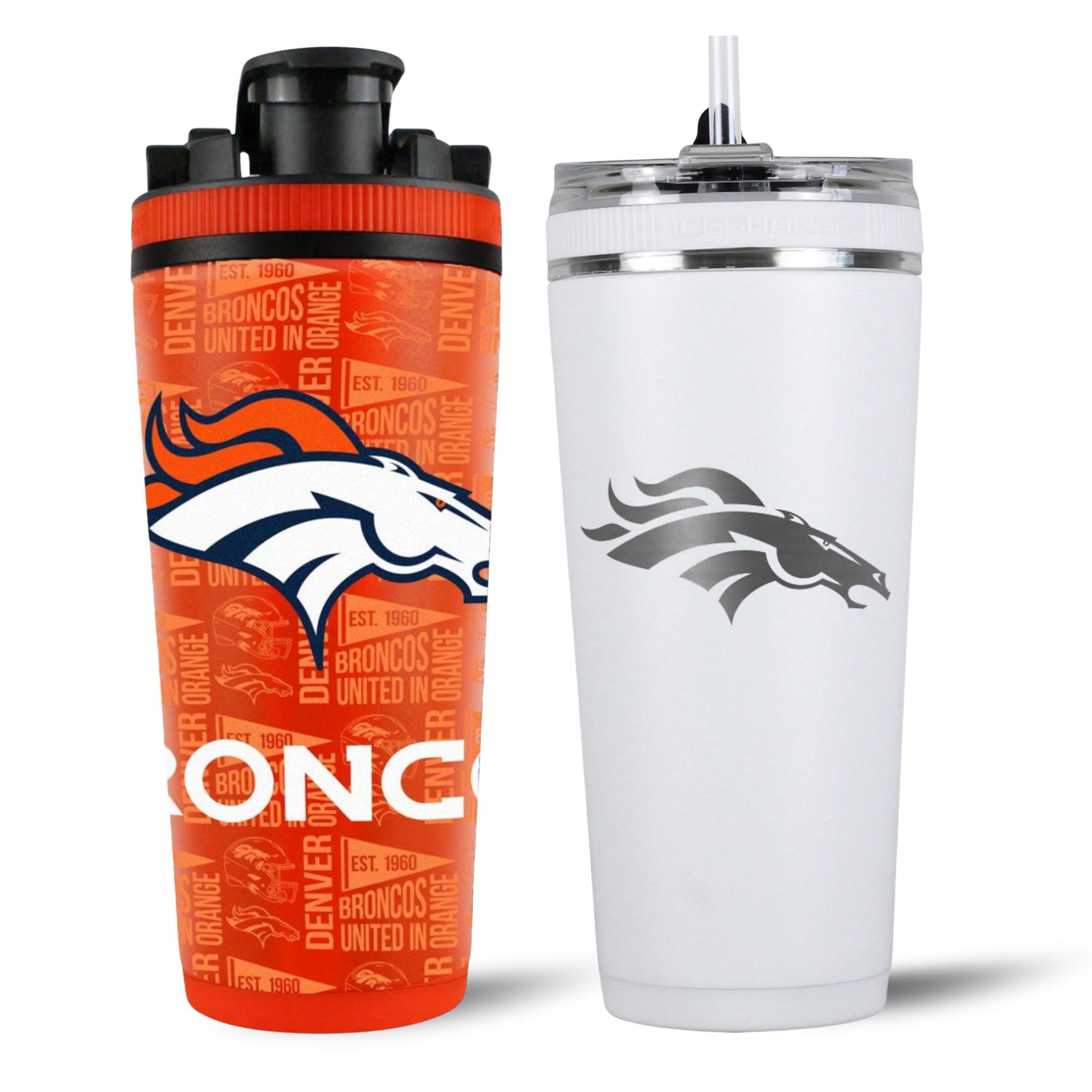 Denver Broncos 4D Shaker & Flex Bottle Bundle - NFL Team Sports Water Bottle for Gym, Workout & Tailgating - Insulated Stainless Steel Drinkware for Football Fans
