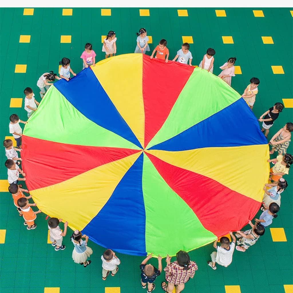 LRPJ Kids Play Parachute with Handles - 3x3M Multicolor Gymnastics Parachute for Cooperative Team Building Games | Indoor & Outdoor Activities, School PE, Birthday Parties & Camp Games