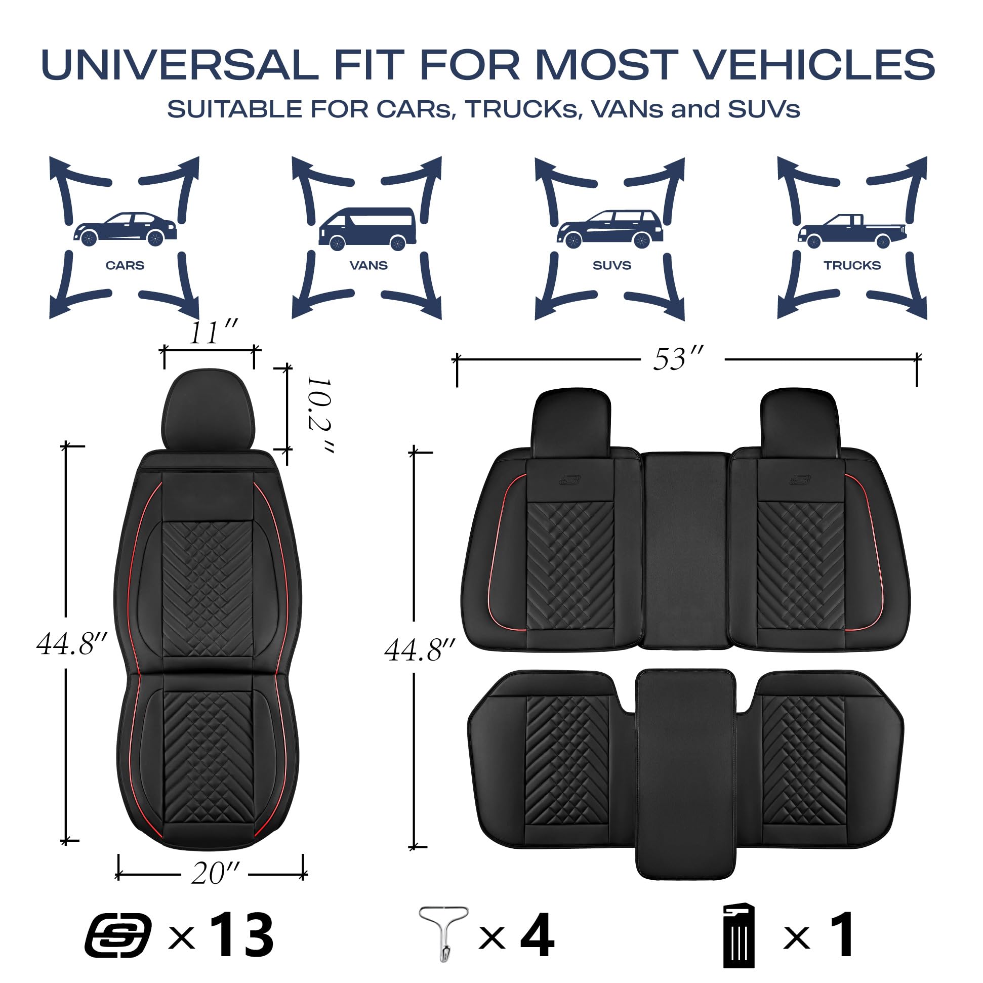 **Skechers MAX Cushioning Memory Foam Car Seat Covers – Waterproof Leather Seat Protector with Airbag Fit for Cars, Vans, Trucks & SUVs (Red) – Perfect for Long Drives & Commuting**
