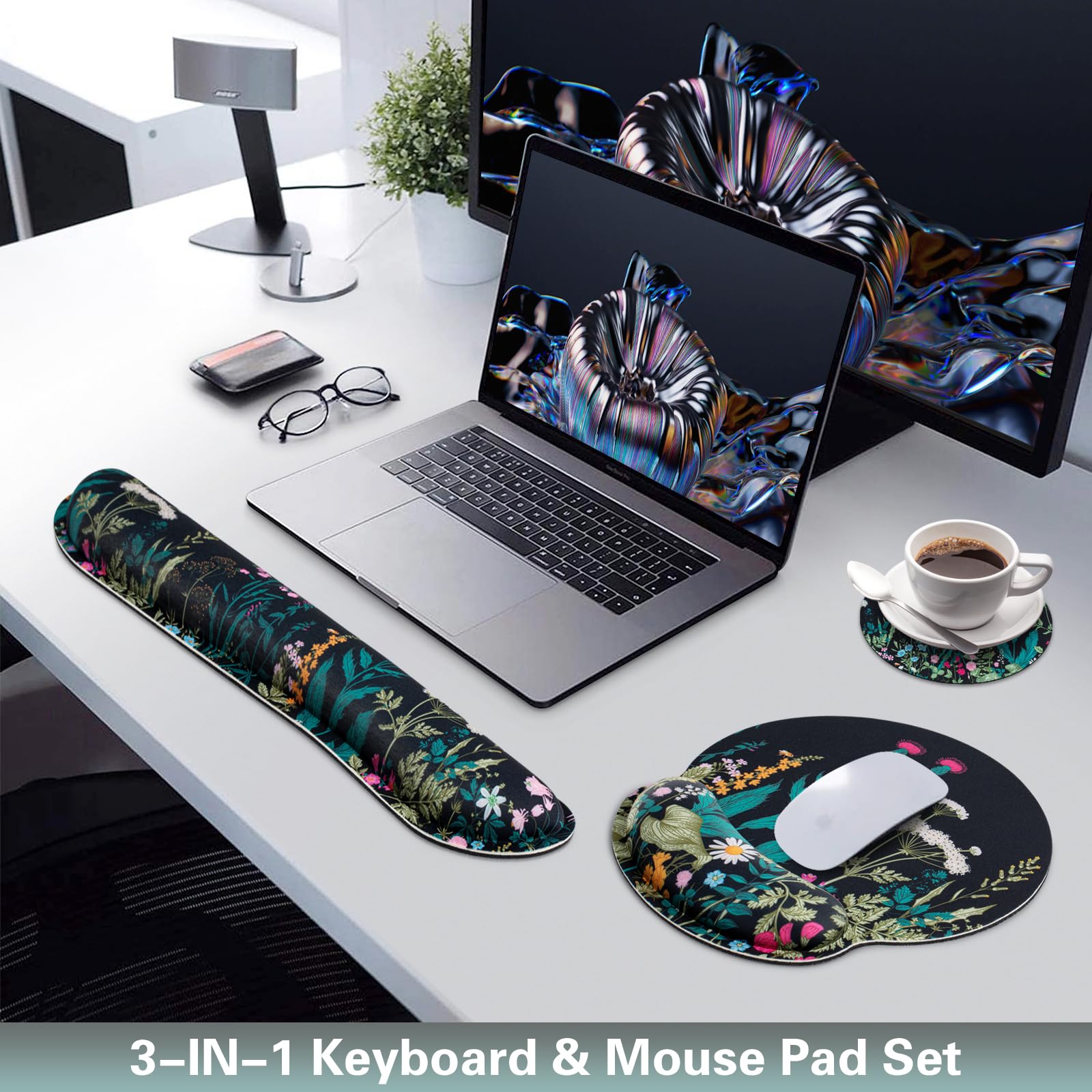 Qomolama 3-in-1 Ergonomic Mouse Pad with Memory Foam Wrist Rest & Anti-Skid Base - Premium Gaming Mouse Pad Set for Office, Study & Home Use - Perfect for Long Hours of Computer Work, Typing & Gaming