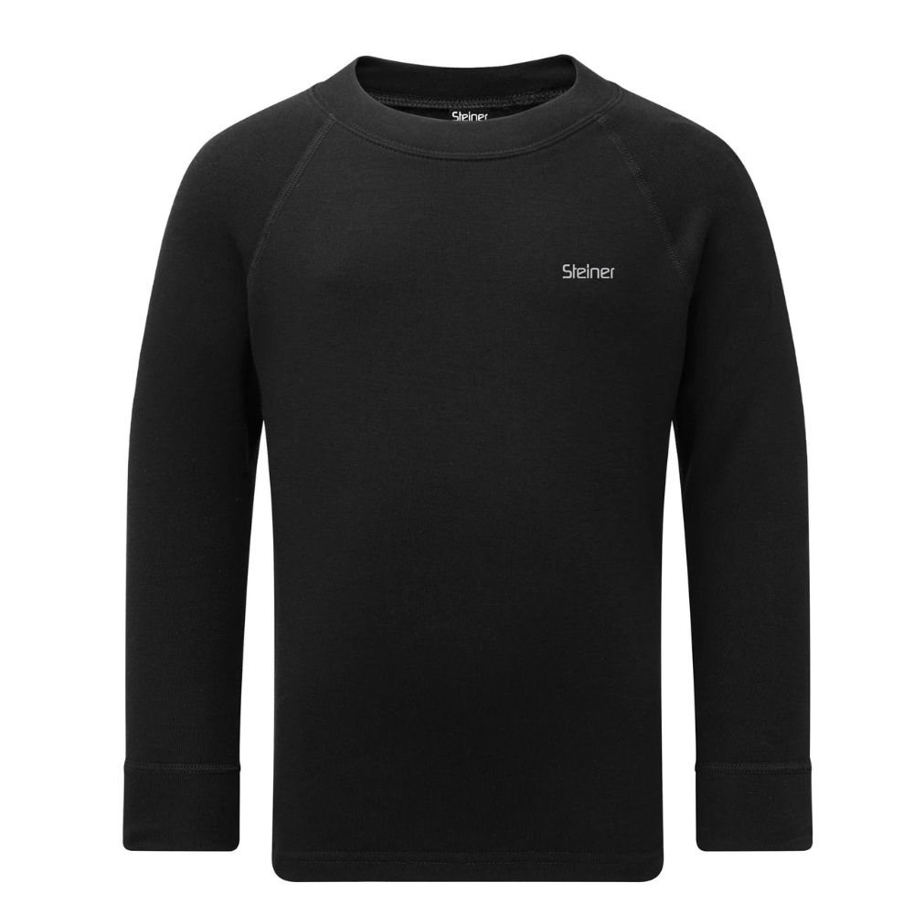 Steiner Kids Soft Tec Active Thermal Top for Boys & Girls - Black - Warm & Comfortable Base Layer for Outdoor Winter Sports, Skiing & Cold Weather Activities