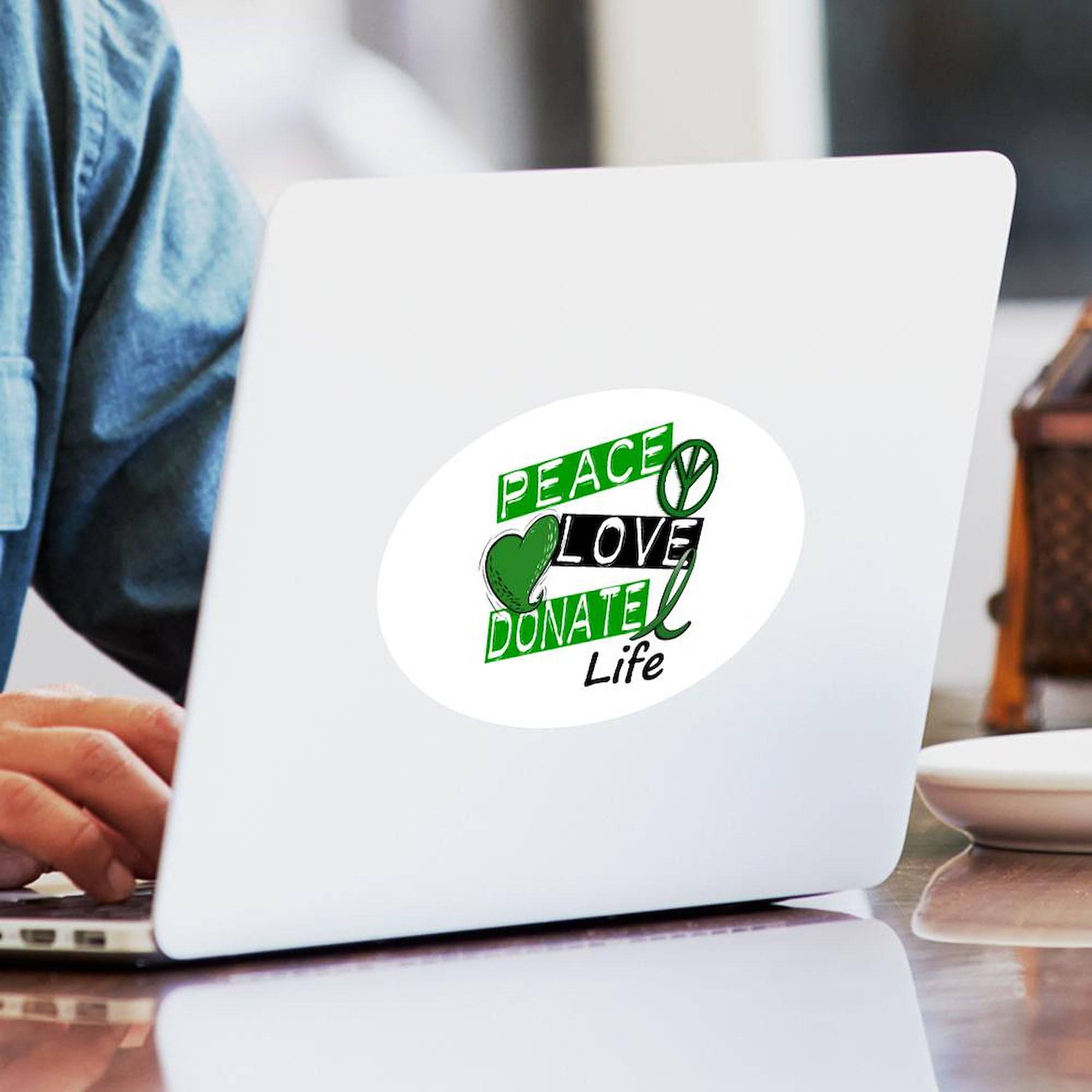 PEACE LOVE DONATE LIFE Oval Car Bumper Sticker - Waterproof Vinyl Decal for Cars, Laptops, Windows - Show Support for Organ Donation Awareness (L1)