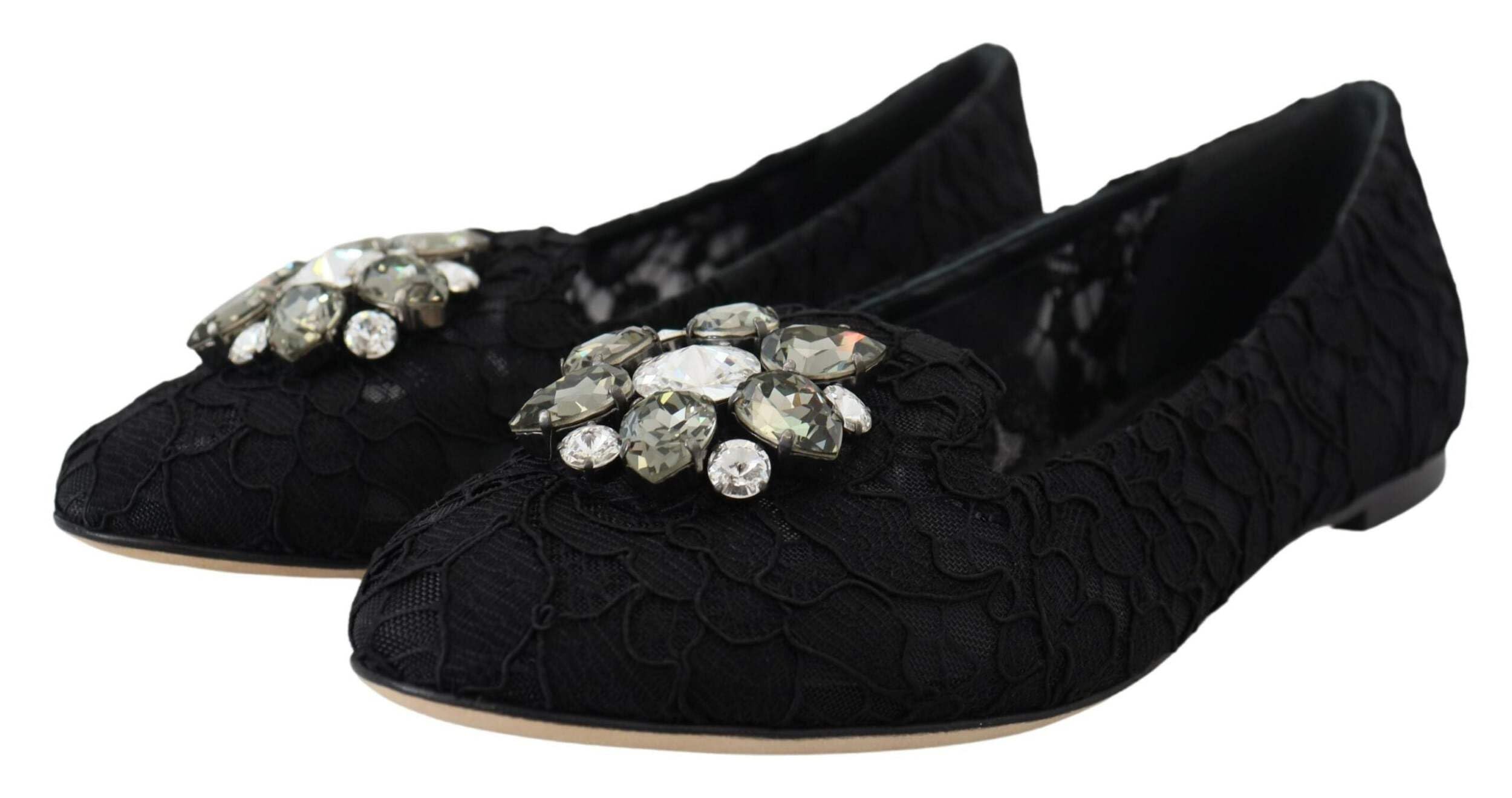 Dolce & Gabbana Black Lace Crystal Flats for Women - Elegant Party Shoes