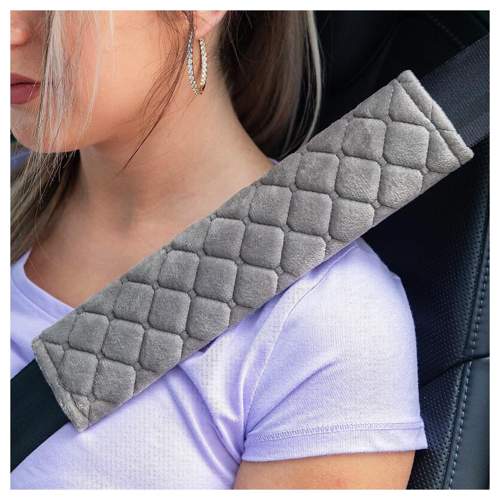 Kewucn Extra Long Seatbelt Cover - Super Soft Car Seat Belt Cushion Pad for Comfort & Protection (15.5 Inch, Gray) | Universal Fit for Cars, Trucks & SUVs | Perfect for Long Drives & Daily Commutes
