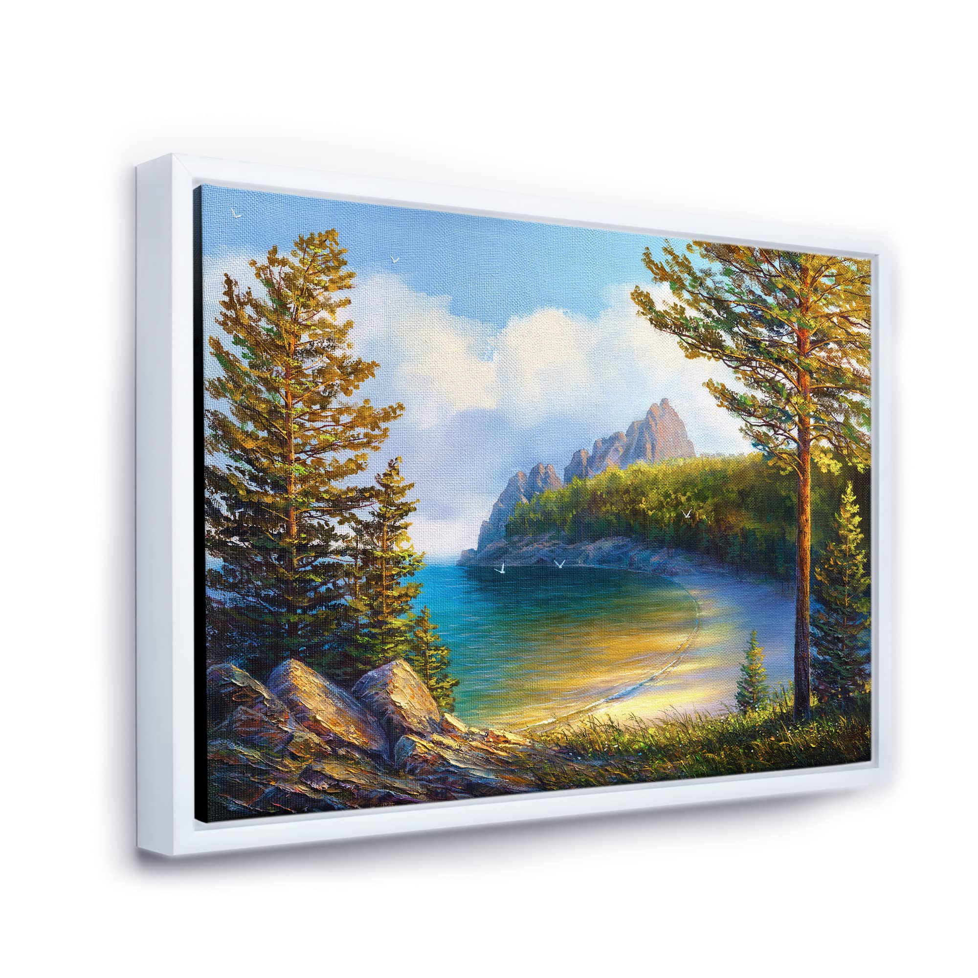 DesignQ Morning Sun By The Wild Beach - Coastal Framed Canvas Wall Art Print for Living Room, Bedroom & Office Decor | Nautical Home Decor | Beach House Wall Art