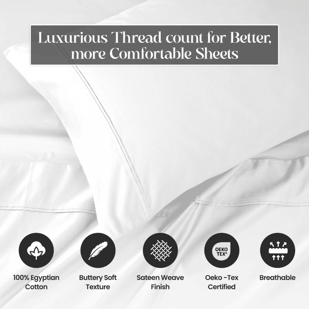 Luxury 1200 Thread Count Egyptian Cotton Deep Pocket Bed Sheet Set - Queen Size, Soft & Breathable for Ultimate Comfort - Perfect for Master Bedroom, Guest Room & Hotel Use