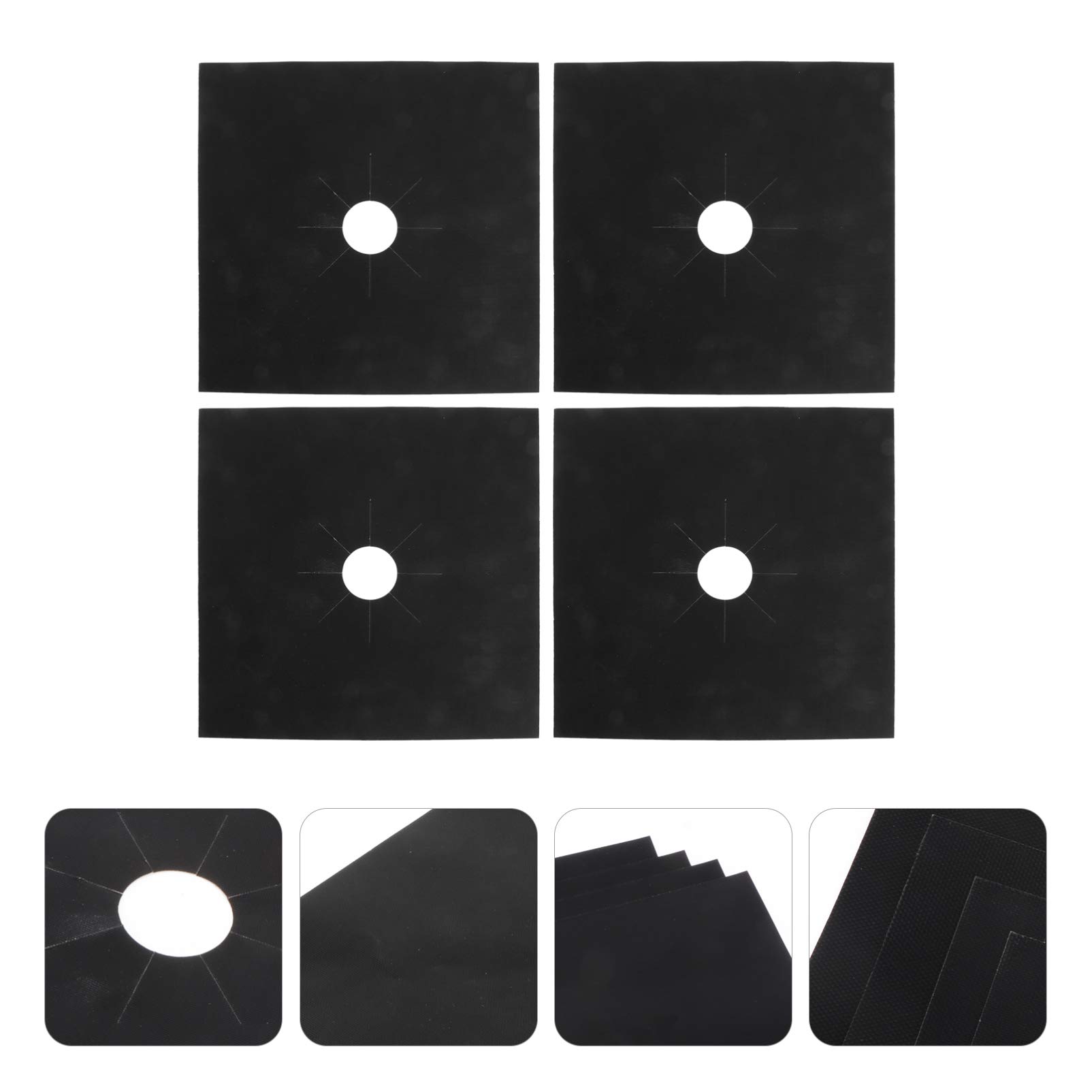 Hemoton 4-Piece Gas Range Cover Set - Reusable Stove Top Protector, Non-Stick Hob Liner for Gas Stoves (Black) - Perfect for Kitchen Safety & Easy Cleaning During Cooking
