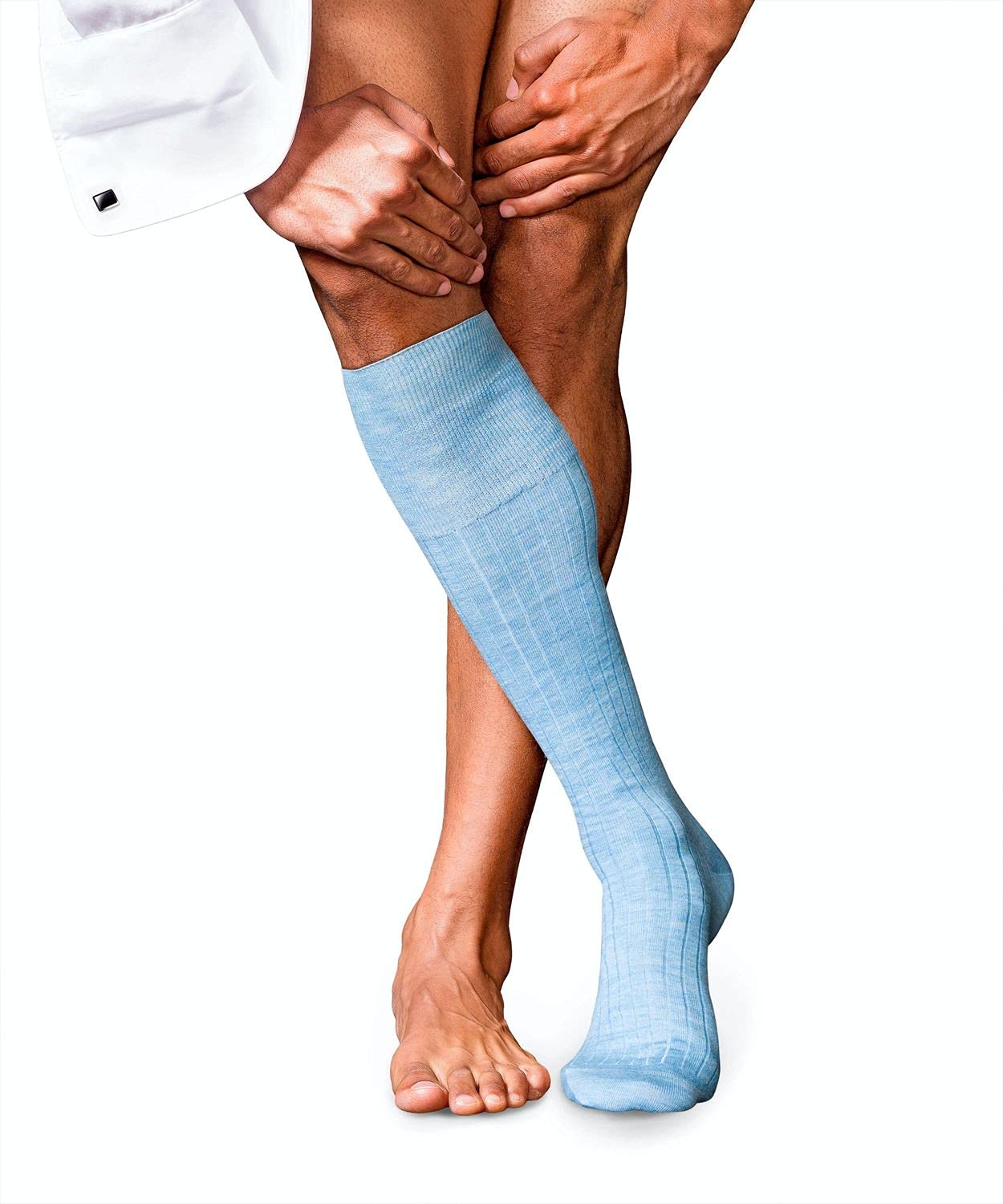 FALKE Men's No. 2 Knee-High Cashmere Socks - Lightweight, Ultrasoft & Insulating Luxury Designer Stockings for Winter - Blue (Bleue Melange 6266) Size 6.5-7.5 - Perfect for Office, Travel & Cold Weather Comfort