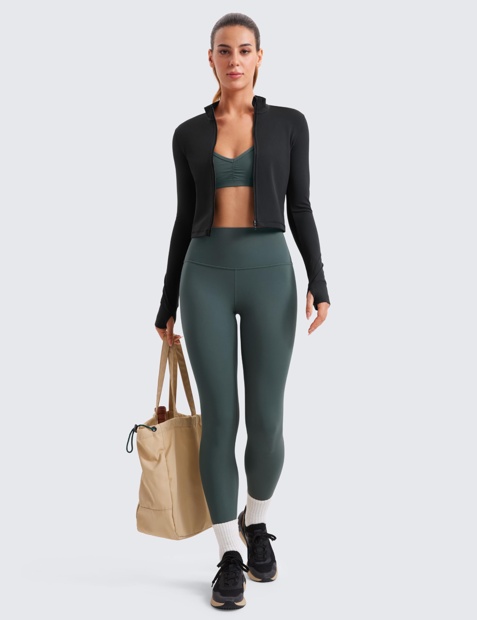 CRZ YOGA Women's Butterluxe Full Zip Cropped Workout Jacket - Slim Fit Lightweight Athletic Yoga Top with Thumb Holes for Running, Gym & Outdoor Activities