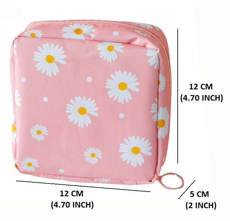 Trendy Portable Mini Sanitary Napkin Pouch - Waterproof Zippered Travel Organizer for Nursing Pads, Cosmetics & Jewelry - Perfect for Women & Girls (Daisy, Purple, Peach) - Ideal for Travel, Gym & Daily Essentials Storage