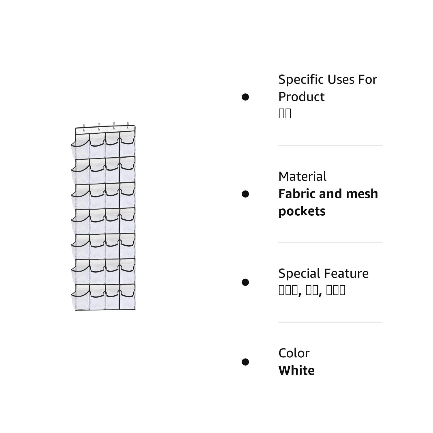 Over the Door Shoe Organizer with 28 Mesh Pockets - Space Saving Hanging Shoe Rack for Closet, Entryway, Bedroom & Bathroom - Perfect for Men's Sneakers & Women's High Heels (White) - Ideal for Small Spaces & Apartment Living