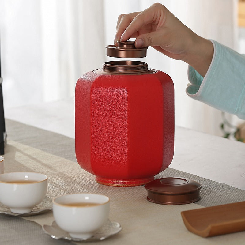 Traditional Chinese Palace Lantern Style Red Tea Caddy - Elegant Tea Storage Canister for Loose Leaf Tea - Perfect for Home Decor, Tea Ceremonies & Gift Giving