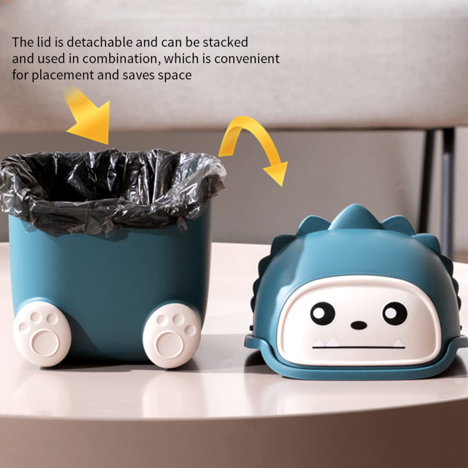 Ochine Mini Trash Can with Lid - Cute Cartoon Monster Deer Design Small Wastebasket for Desk, Countertop, Tabletop - Perfect for Home, Office, Bathroom, Kitchen & Bedroom Organization | Compact Garbage Bin for Workspaces, Vanities & Nightstands