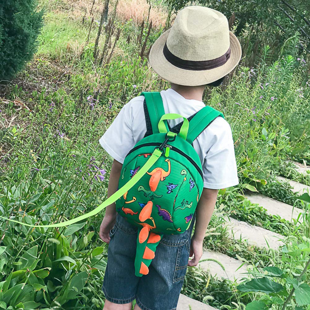 Dinosaur Backpack for Kids & Toddlers - Cartoon School Backpack with Safety Harness Leash, Snack & Lunch Bag for Preschool Boys & Girls (Green) | Perfect for School, Travel & Outdoor Adventures
