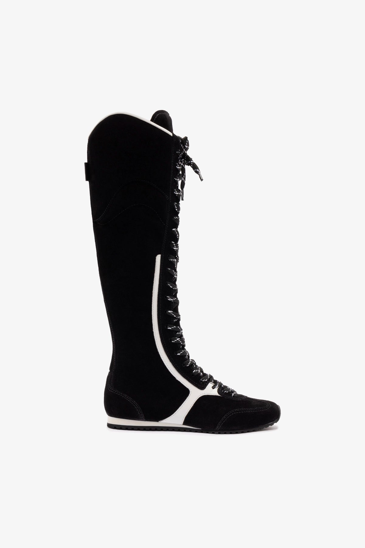 Larroudé x Jonathan Cohen Flat Hi Sneaker Boot - Black Suede & White Leather | Women's Fashion Sneaker Boots for Casual Wear & Street Style