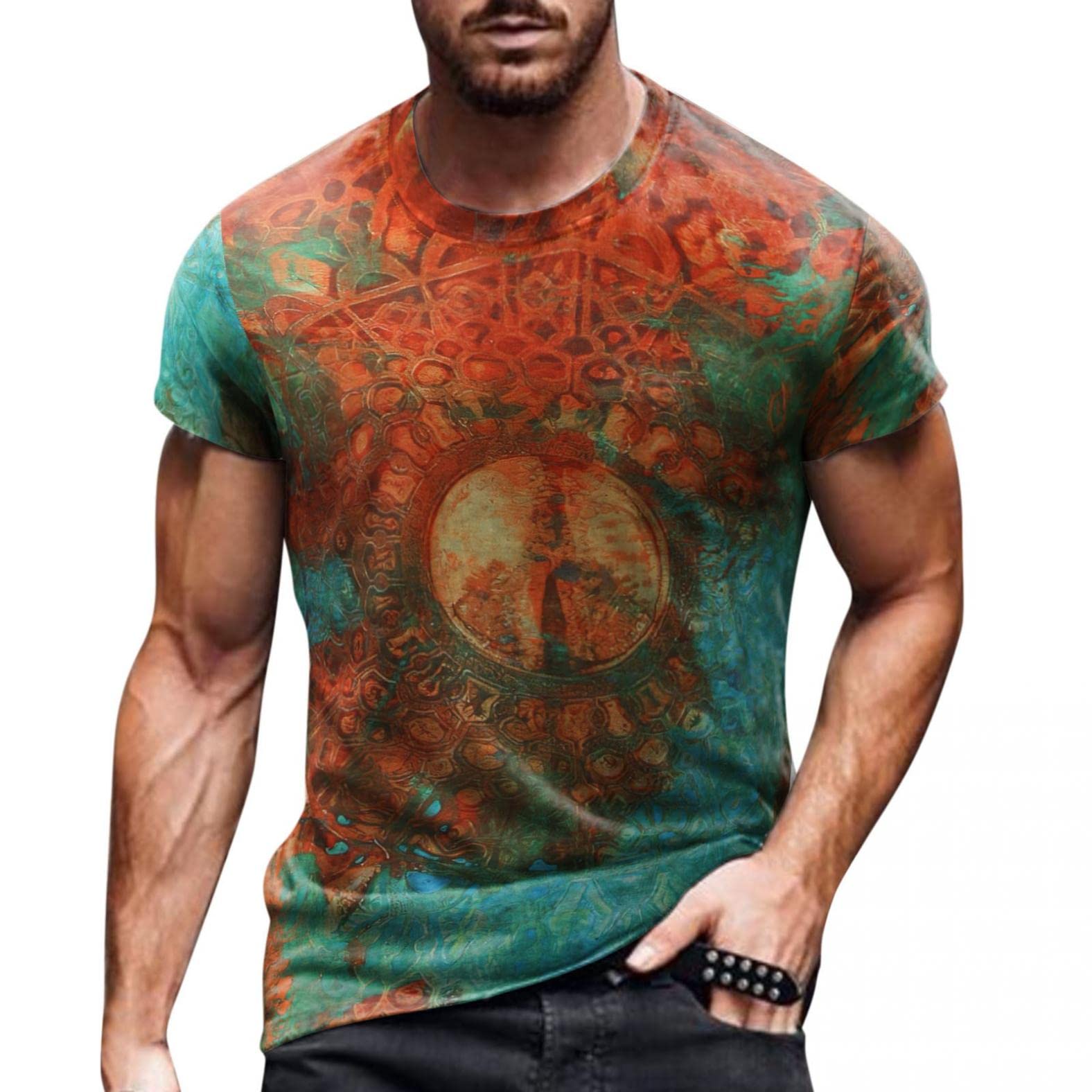 Stylish Men's Retro Distressed Print T-Shirt - Vintage Casual Crew Neck Short Sleeve Top for Everyday Wear | Perfect for Streetwear, Weekend Outings & Casual Gatherings
