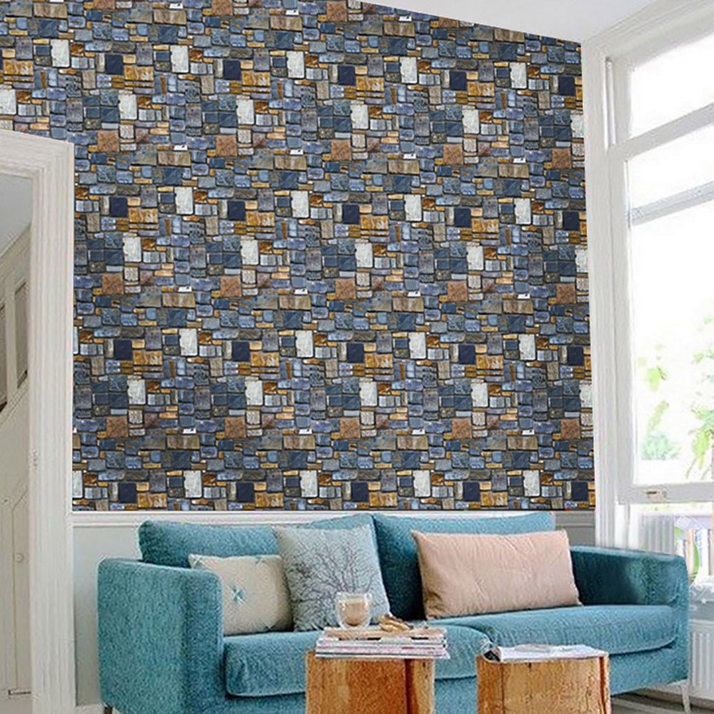 3D Self-Adhesive Brick Effect Wall Stickers - Rustic Stone Design Home Decor for Boys Bedroom & Playroom | Easy Peel & Stick Wallpaper for DIY Room Makeover
