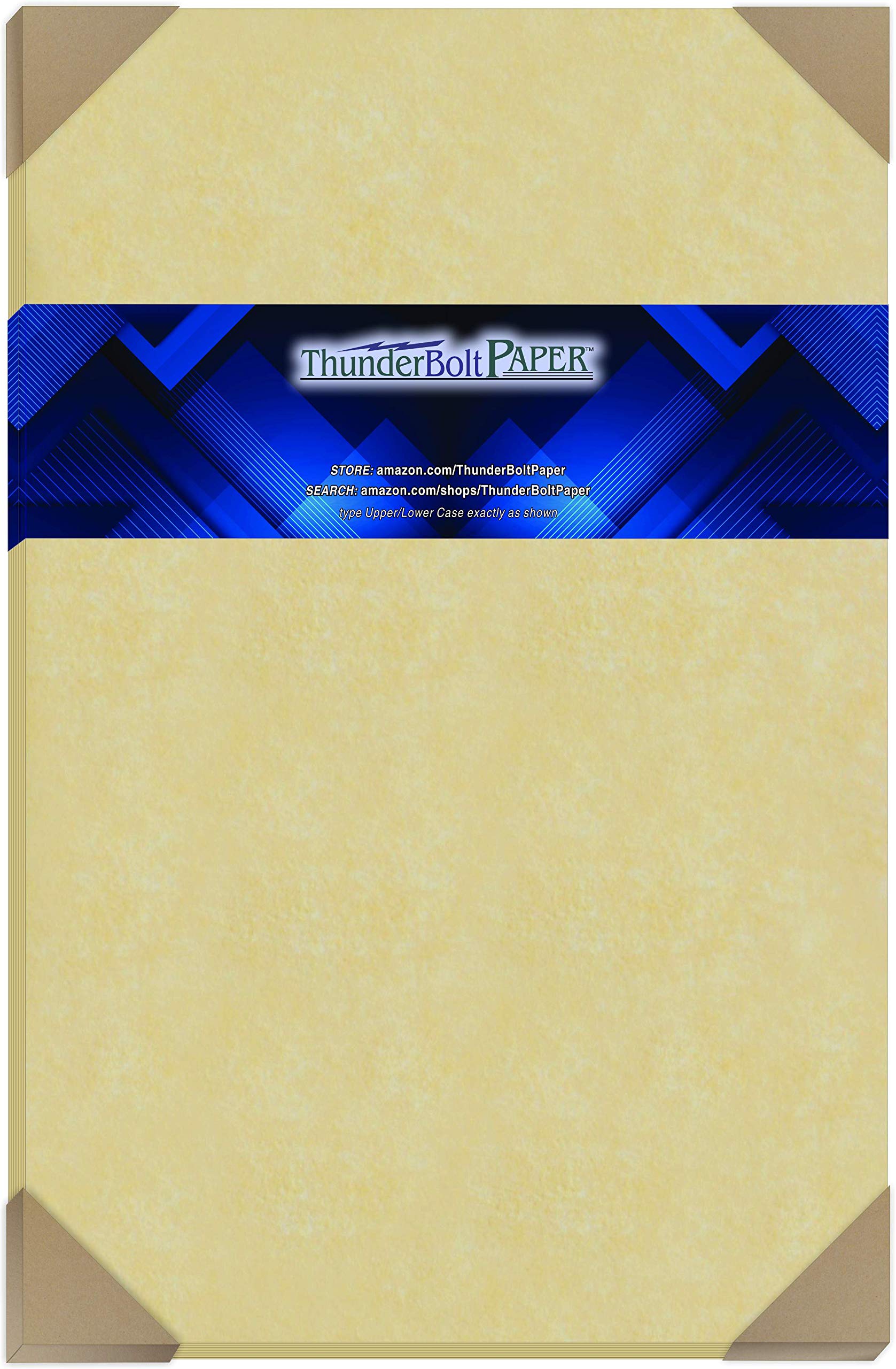 25 Gold Parchment Paper Sheets - 65lb Cover Weight, 11x17 Inches (Tabloid/Ledger Size), Printable Old Parchment Look for Scrapbooking, Invitations & Medieval-Themed Decorations