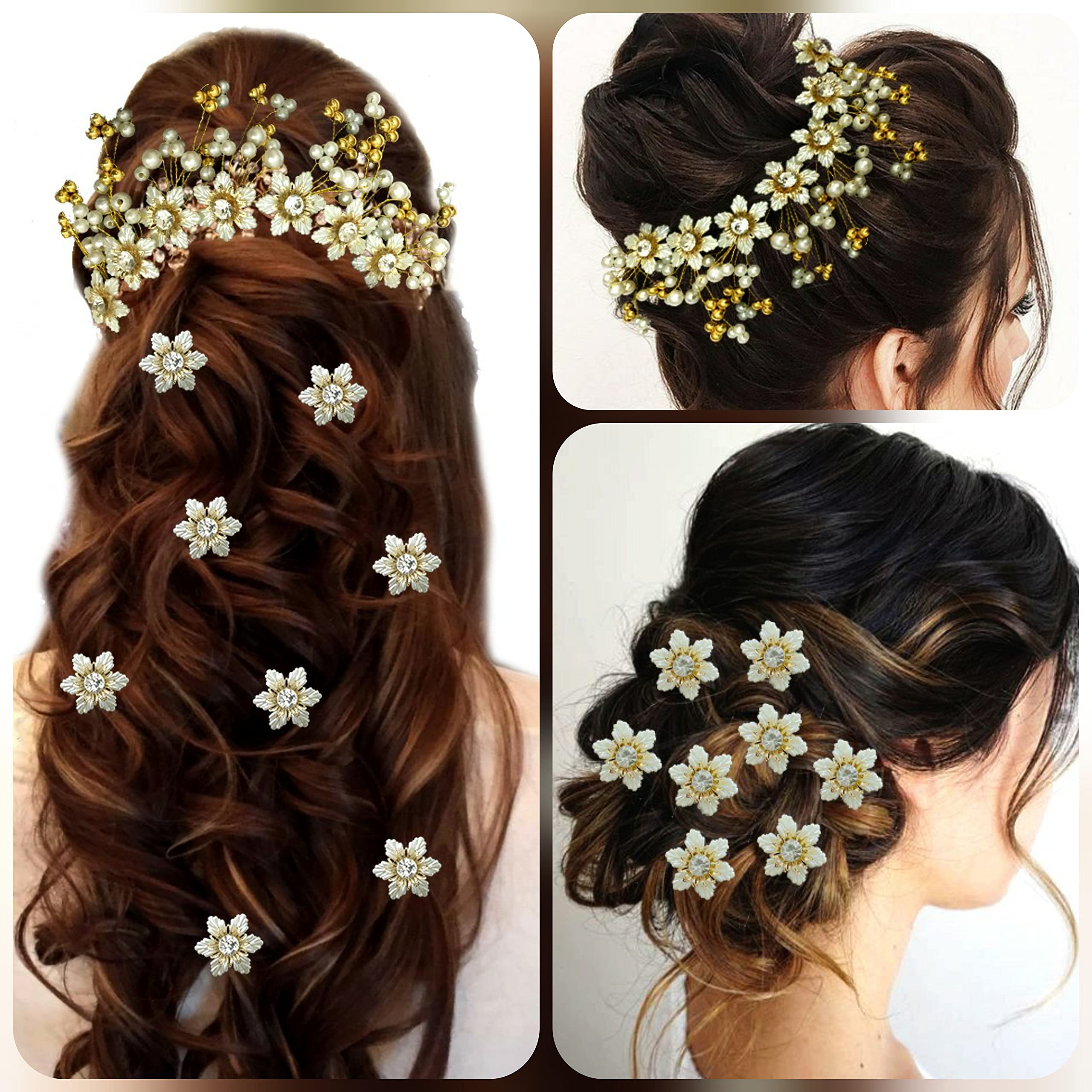 Elegant Pearl Hair Flair Hair Vien & Hair Pins Set - Golden Bridal Hair Accessories for Women & Girls (Combo 2208/2154) - Perfect for Weddings, Prom, Parties & Special Occasions