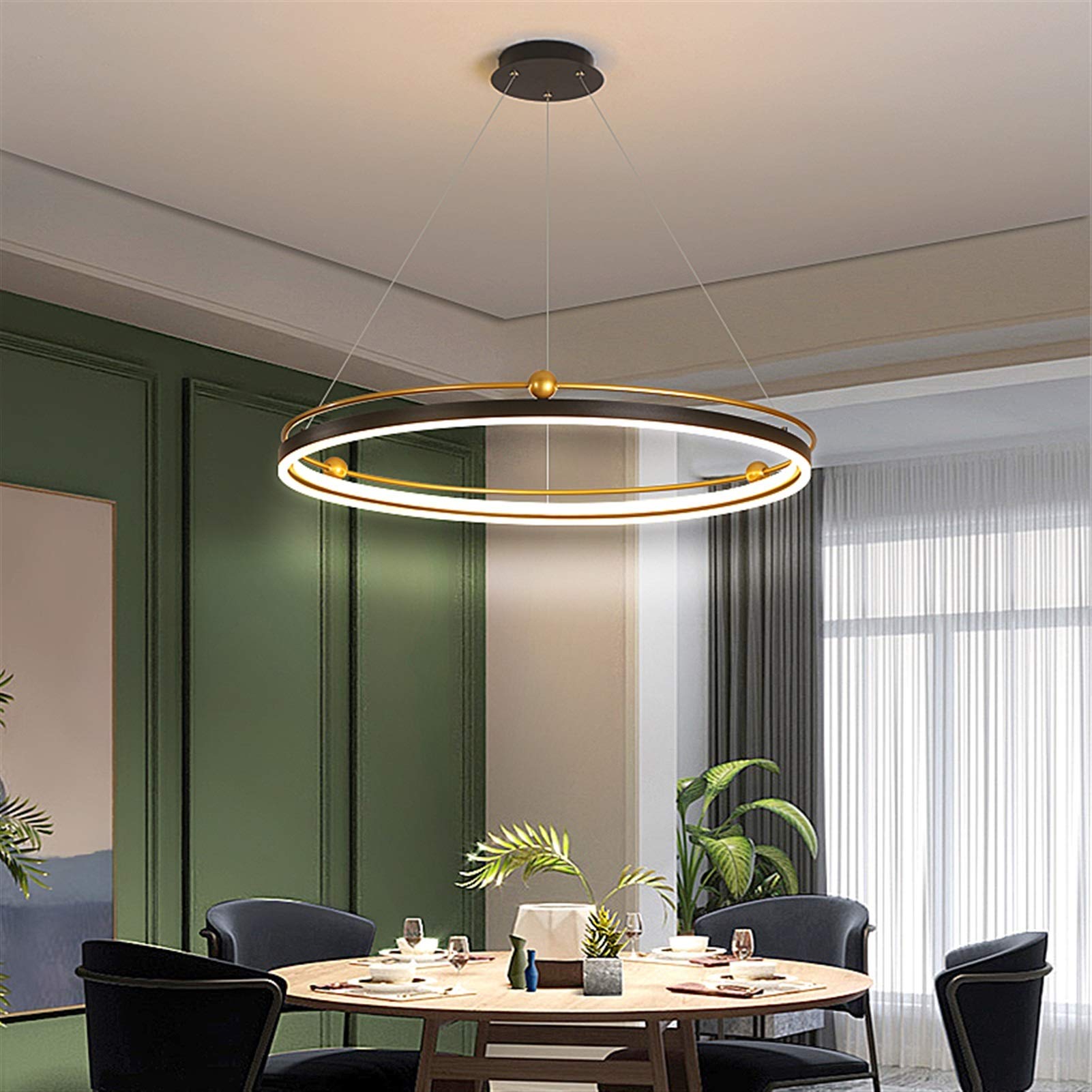 Modern Black & Gold LED Ring Chandelier - Ceiling & Wall Lamp for Interior Design, Living Room, Bedroom, Dining Room Lighting