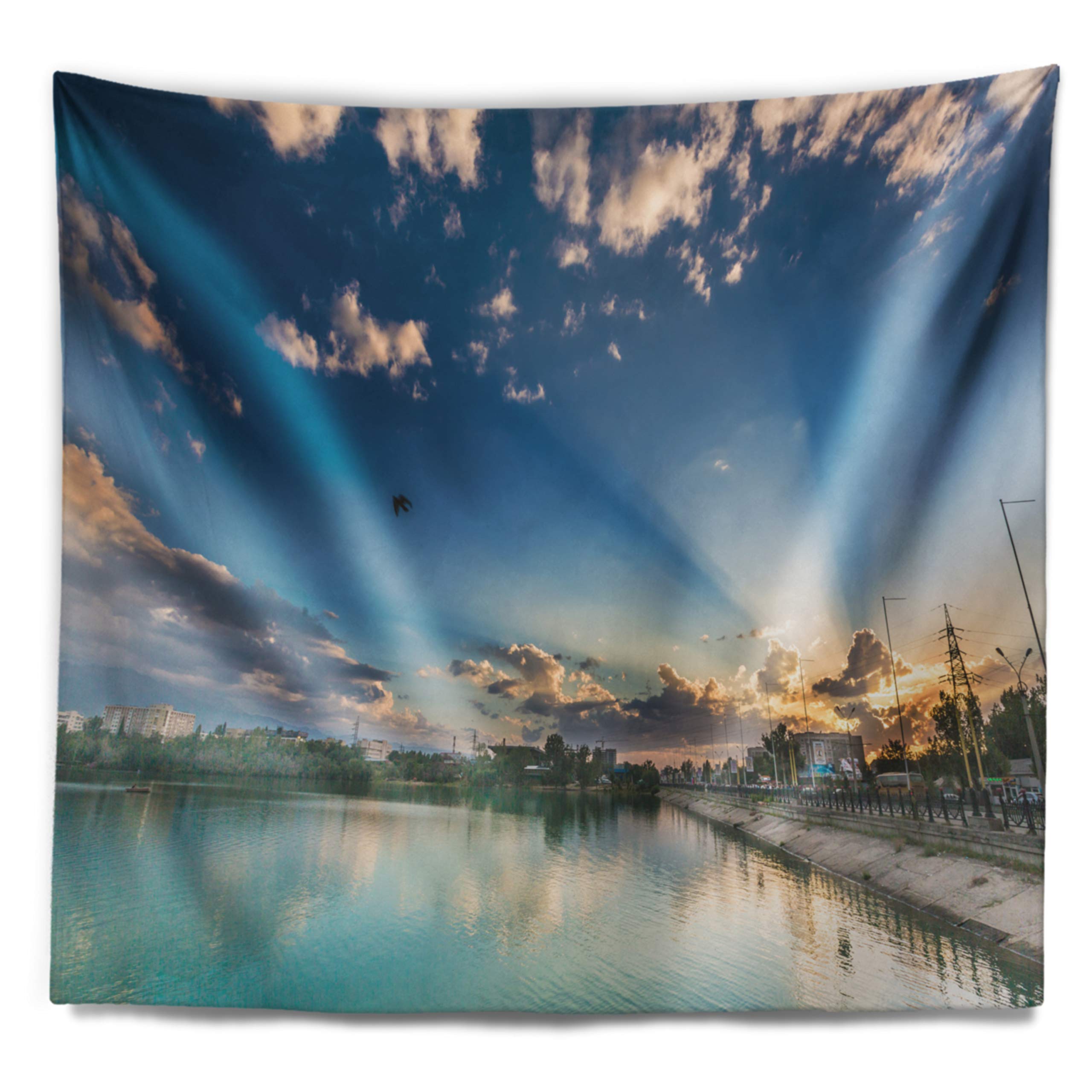 Designart 'Moving Clouds Over Lake' Landscape Photo Tapestry - Lightweight Polyester Wall Hanging Décor for Living Room, Bedroom & Office - Large 80x68 Inch - Perfect for Boho, Aesthetic & Nature-Inspired Home Decor