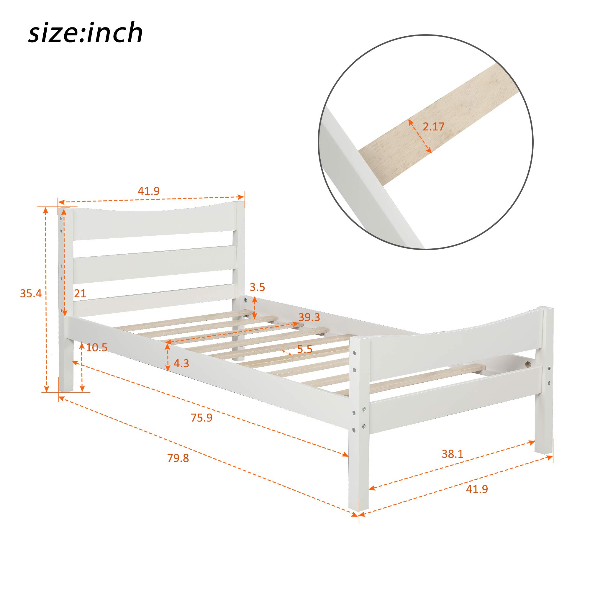 Twin Size Wooden Bed Frame with Headboard & Footboard - No Box Spring Needed, Sturdy Platform Bed for Kids & Teens, White - Perfect for Small Bedrooms, Guest Rooms & Dormitories