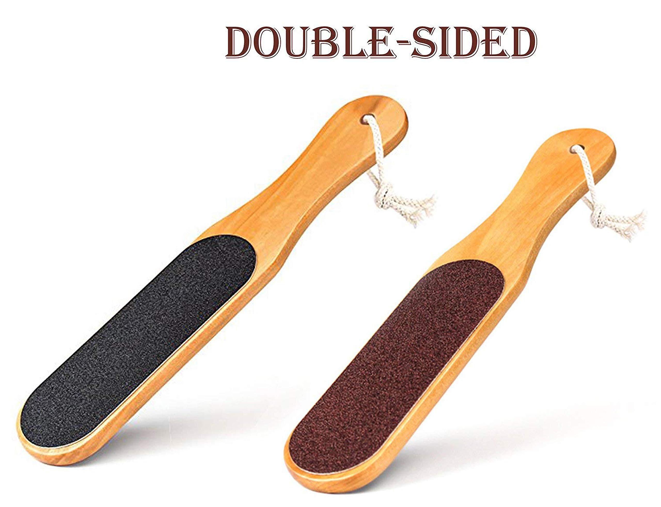 Double Sided Foot File Scrubber - Professional Dead Skin & Callus Remover for Soft Smooth Feet - Wooden Handle Pedicure Tool for Home Spa & Foot Care Routine