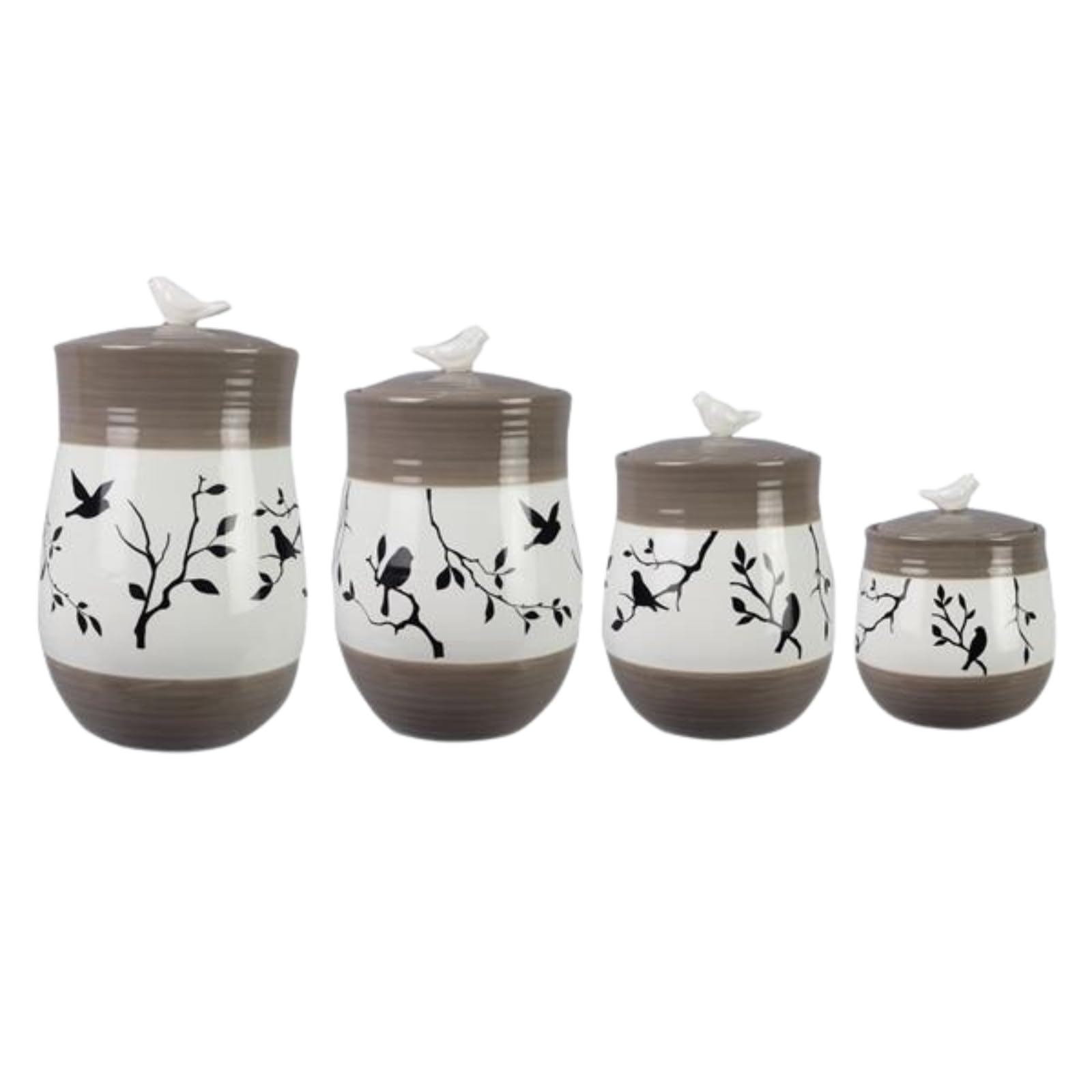 Young's Inc. 4-Piece Botanical Ceramic Canister Set - Airtight Kitchen & Bathroom Storage Containers for Coffee, Tea, Sugar, Flour & Spices - Elegant Brown & White Home Decor for Pantry Organization & Countertop Display
