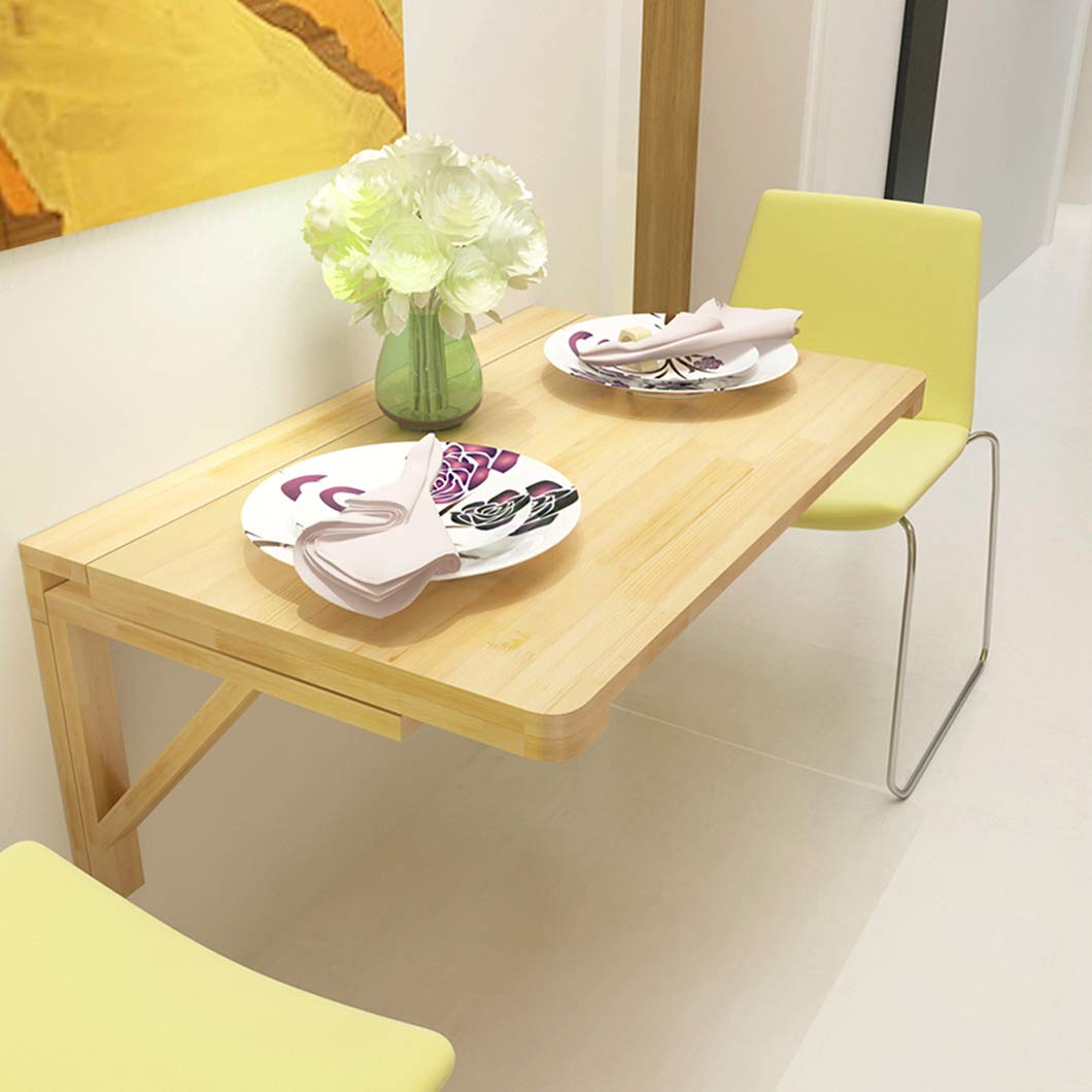 Solid Wood Wall-Mounted Folding Table - Space Saving Dining Desk, Study Table, Computer Workstation for Small Homes, Apartments & Dorms | Multiple Size Options