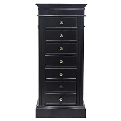 8-Tier Standing Jewelry Armoire with 7 Drawers - Black | Full-Length Mirror & Storage for Necklaces, Rings, Earrings | Perfect for Bedroom, Closet & Dressing Room Organization