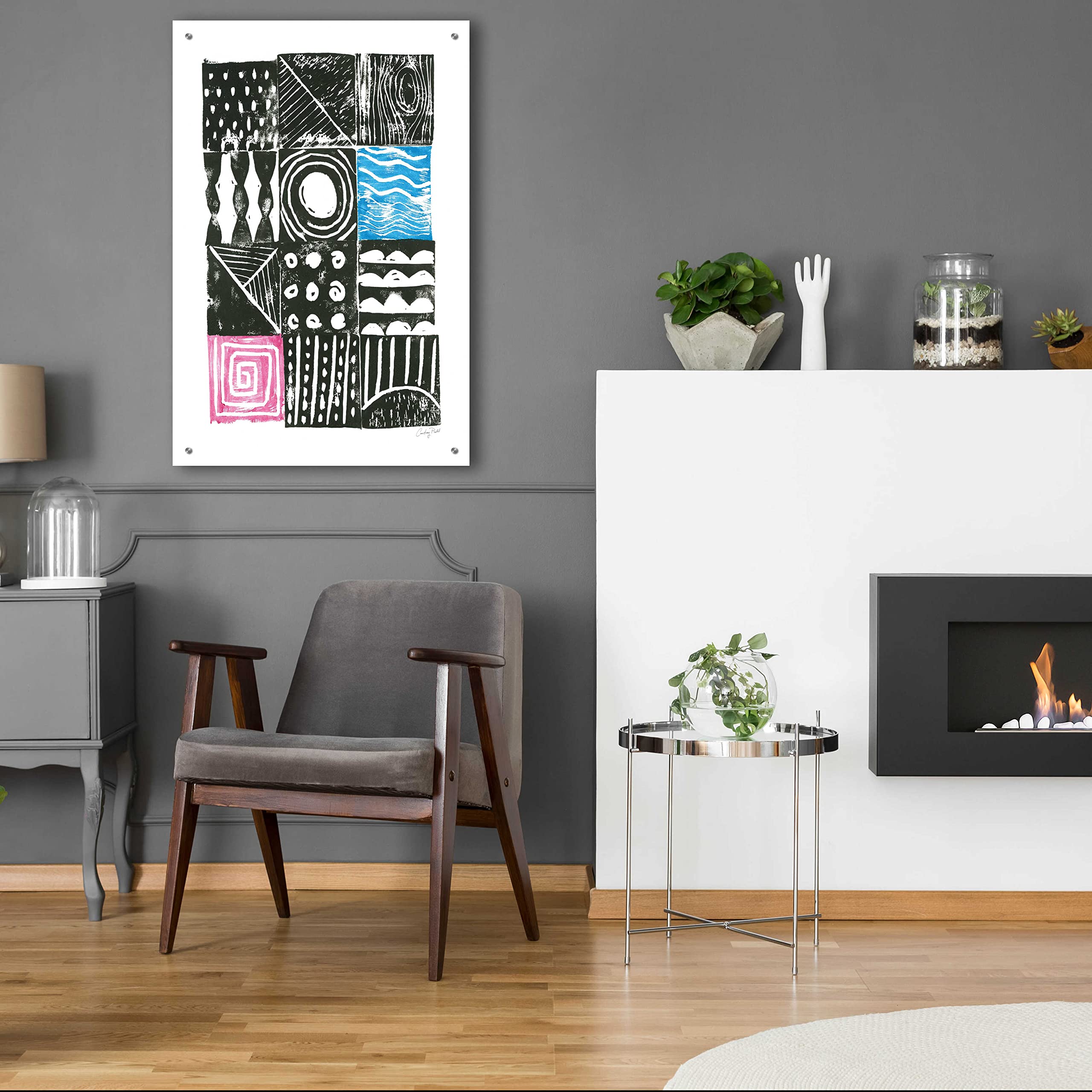 Courtney Prahl Block Print I Acrylic Glass Wall Art - 24x36 Inches Modern Abstract Painting for Living Room, Bedroom & Office Decor