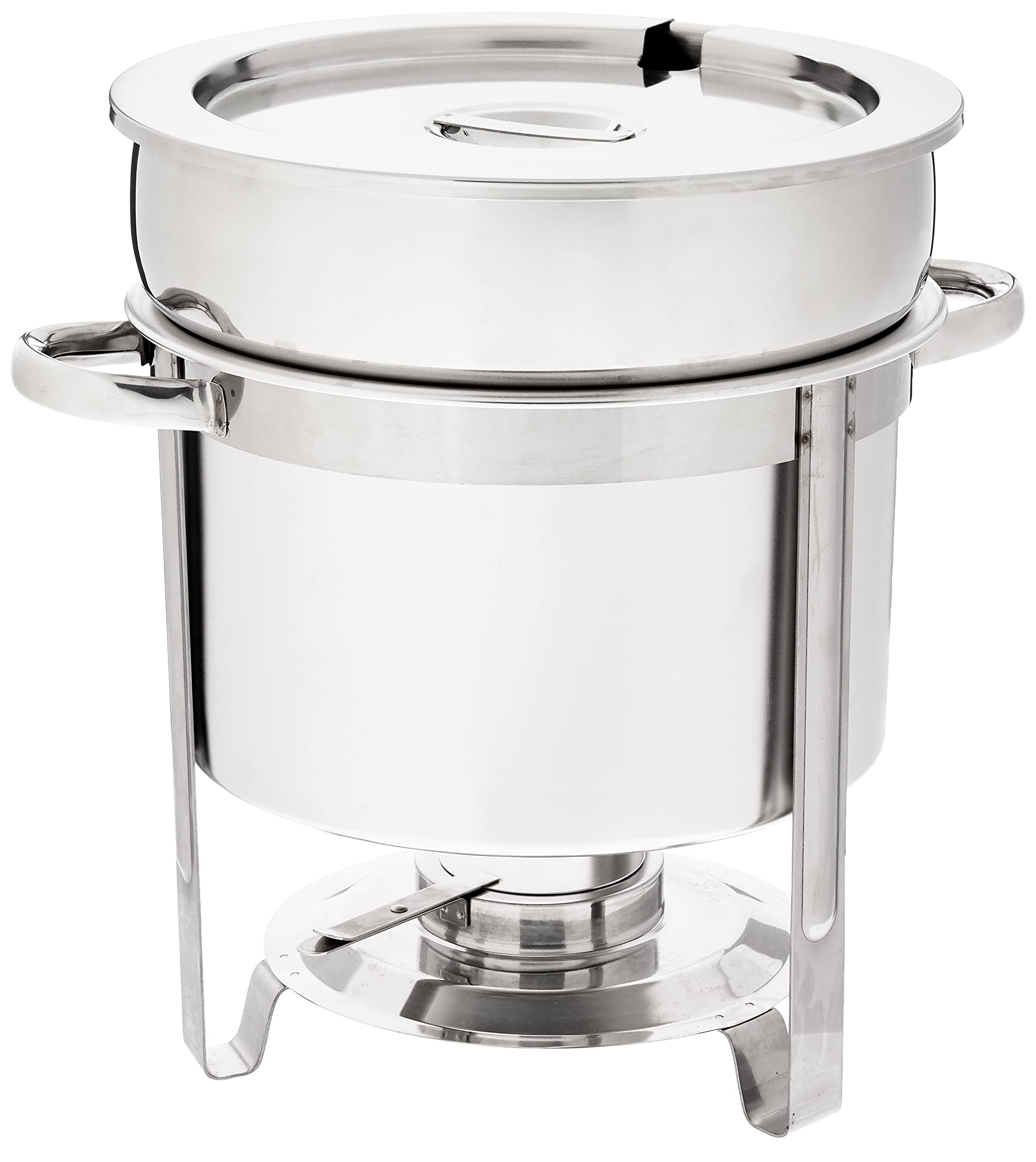 Winco 211 11-Quart Round Stainless Steel Marmite Soup Chafer with Cover & Frame | Commercial Buffet Catering & Food Warming Solution