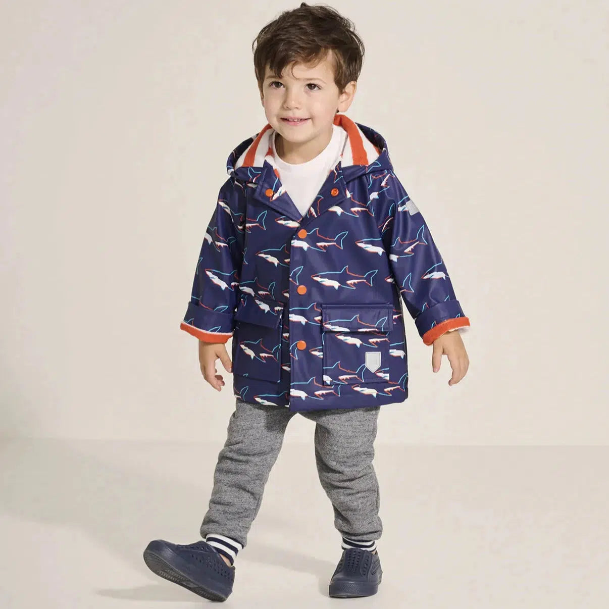 Hatley Button Up Rain Jacket for Kids - Color Changing Sharks Design, Waterproof Windbreaker for Outdoor Play & School