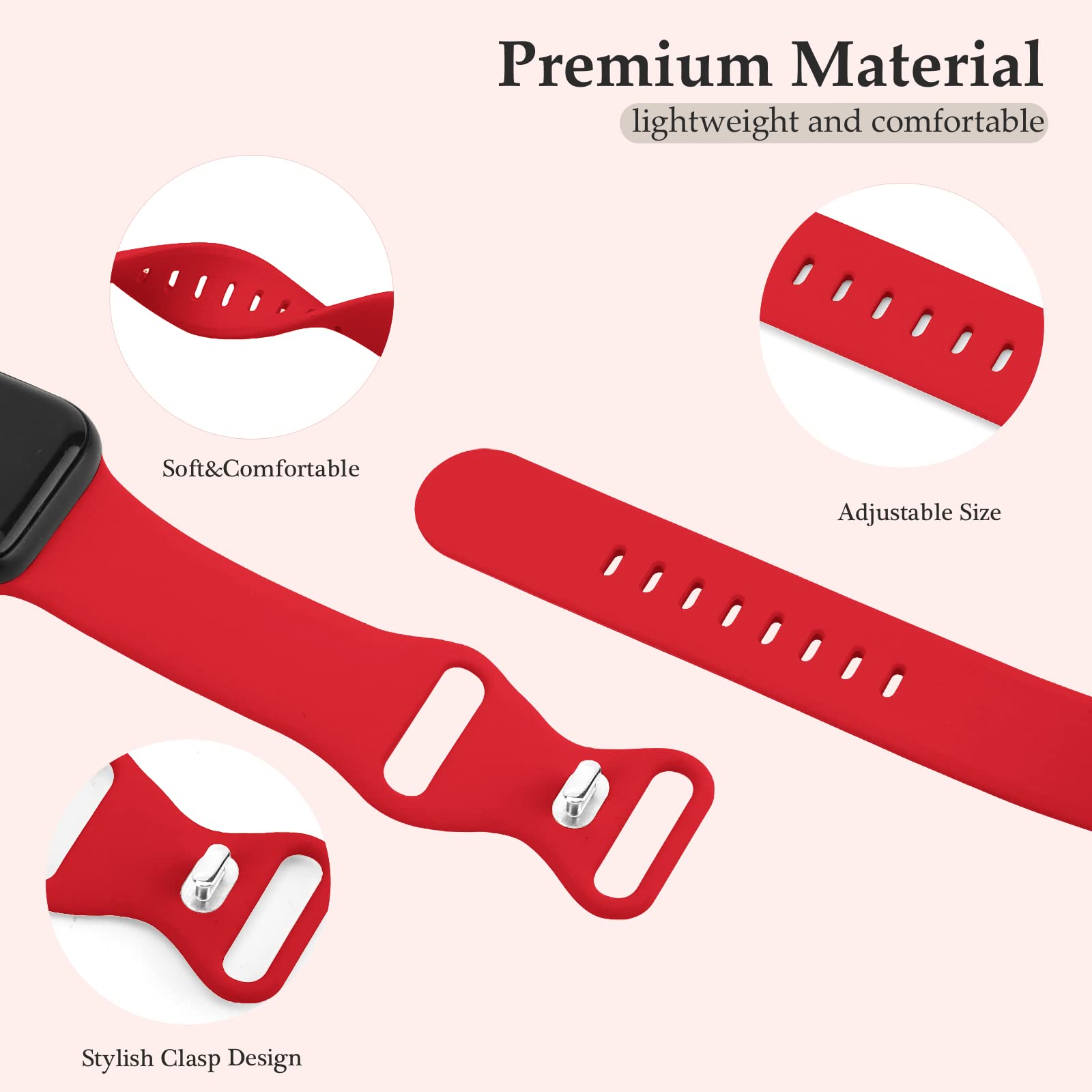 JXGM Red Apple Watch Band Compatible with 38mm/40mm/41mm/42mm/44mm/45mm - Soft Silicone Replacement Strap for iWatch Series SE/7/6/5/4/3/2/1 - Unisex Sport Accessory for Women & Men (Bright Red, M/L Size) | Perfect for Gym, Running & Everyday Wear
