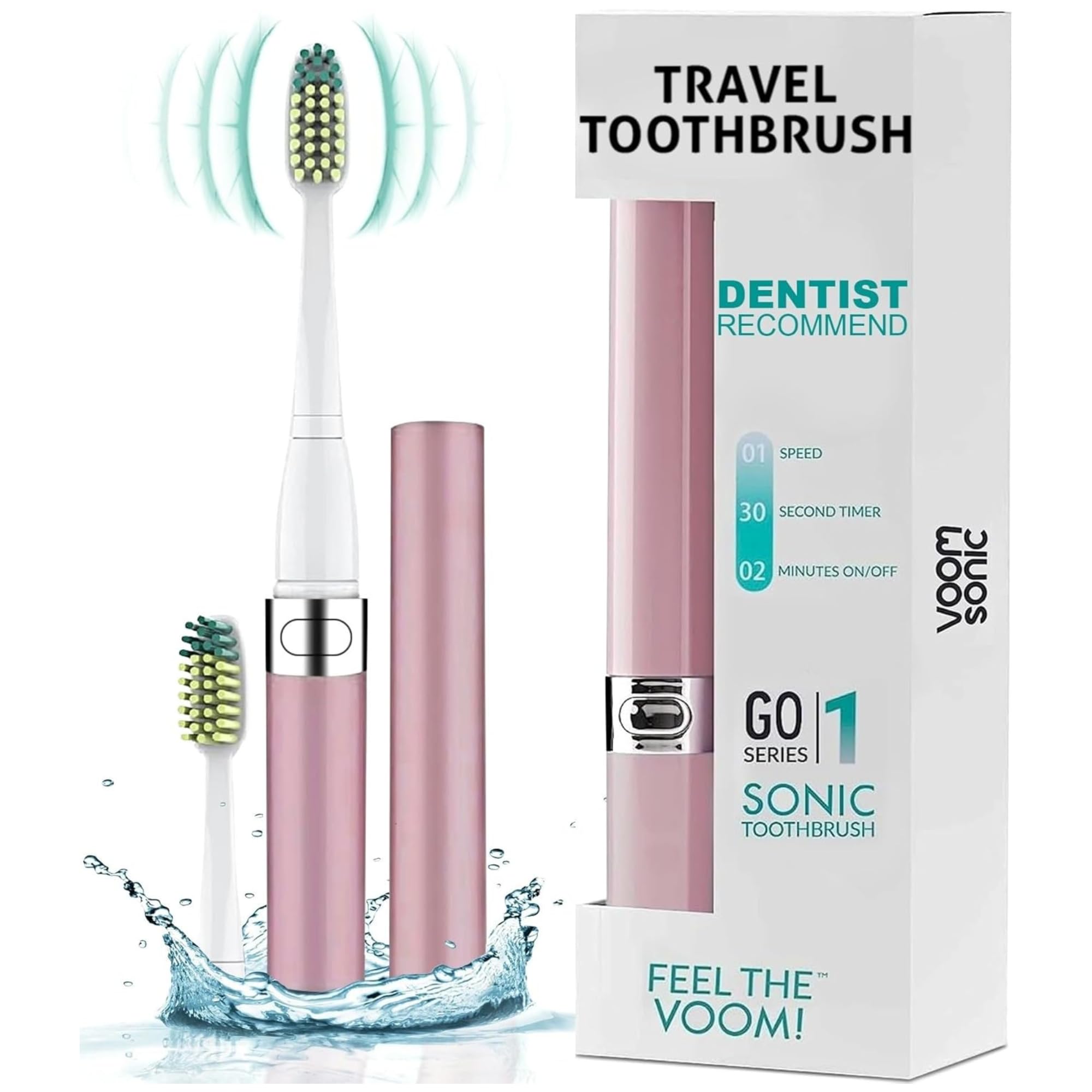 Voom Sonic Go 1 Series Travel Electric Toothbrush - Dentist Recommended Battery Powered Toothbrush for Adults & Kids with 2 Minute Timer | Portable Sonic Toothbrush for Home, Office & Vacation Use