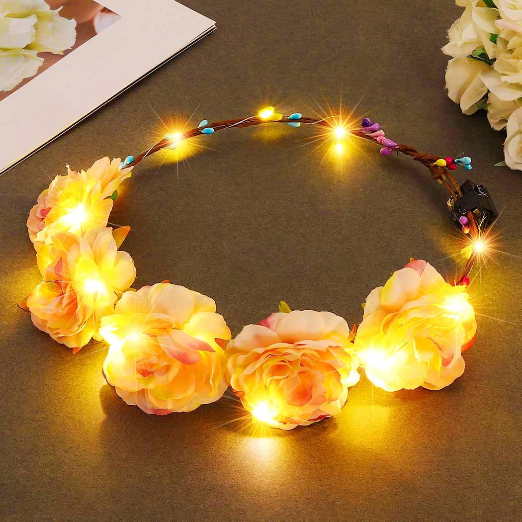 Zoestar LED Flower Crown Headbands - Light Up Hair Wreath for Women & Girls, Bridal Garland Headpiece, Floral Festival Headdress Hair Accessories - Perfect for Weddings, Parties, Cosplay & Music Festivals