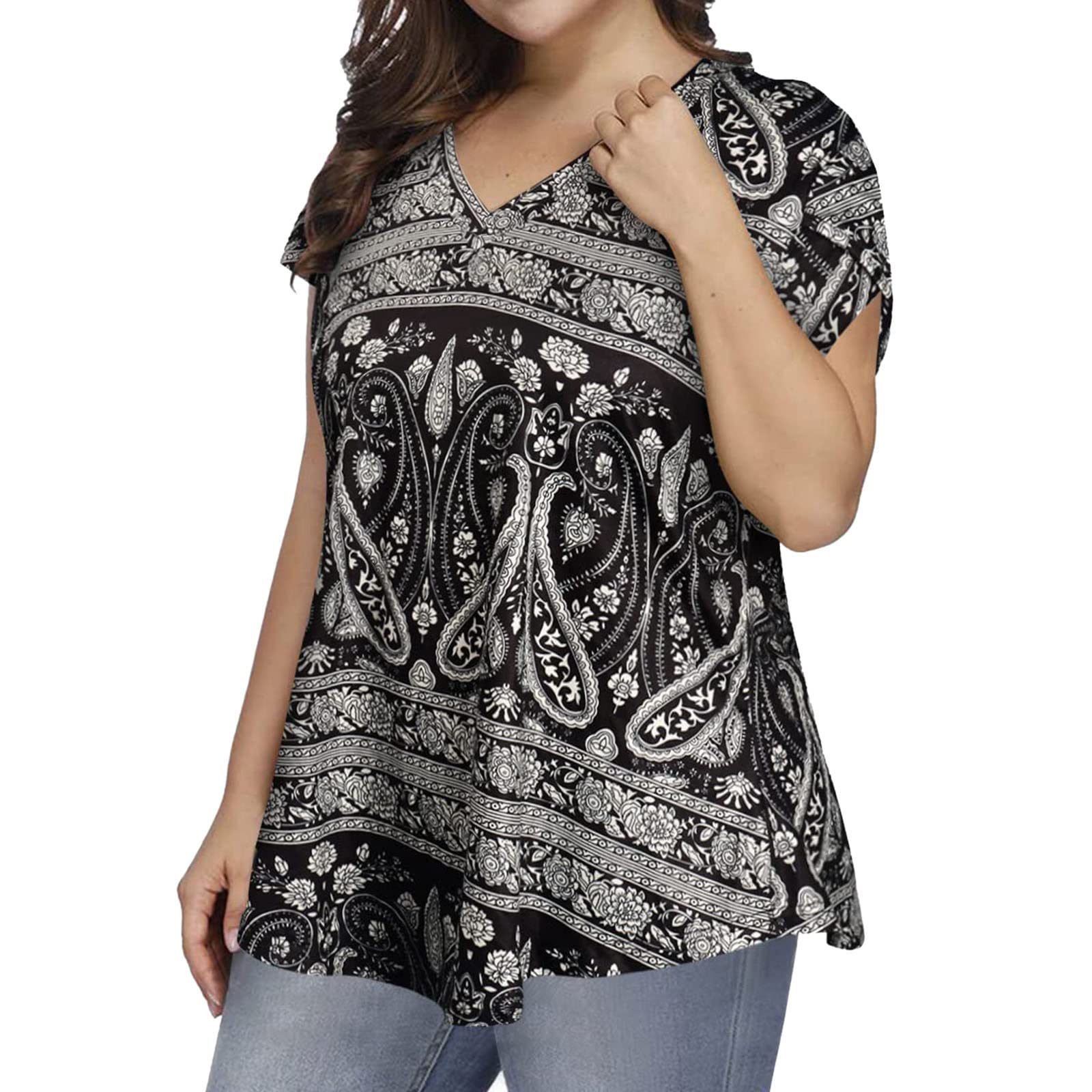 **Plus Size Women's Summer Tops - Floral Petal Sleeve Casual Blouses for Curvy Women | Perfect for Beach, Vacation & Everyday Wear**