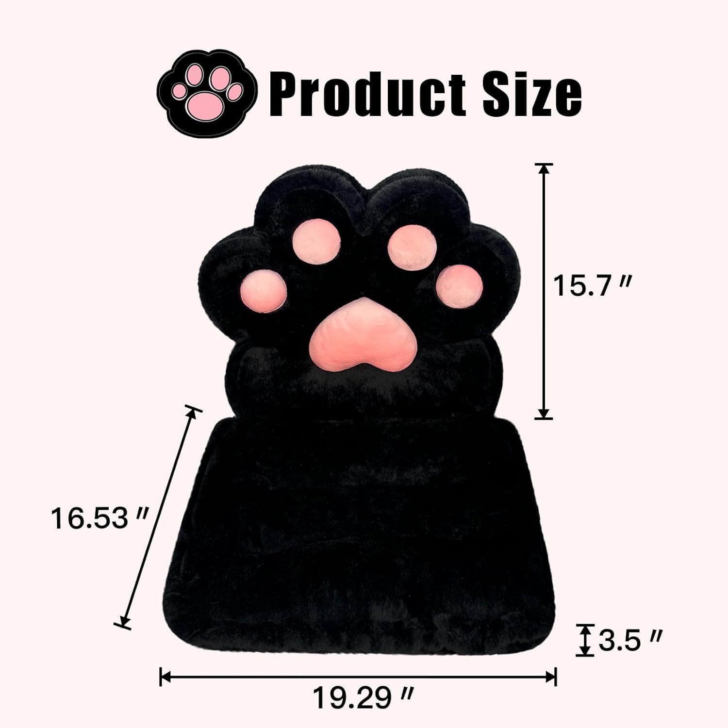 L-Shape Cat Paw Cushion - Soft Faux Rabbit Fur Gaming Chair Pillow for Office & Home, Kawaii Plush Seat Cushion for Desk Chairs, Ergonomic Support & Room Decor (Black) - Perfect for Gaming, Working & Relaxing