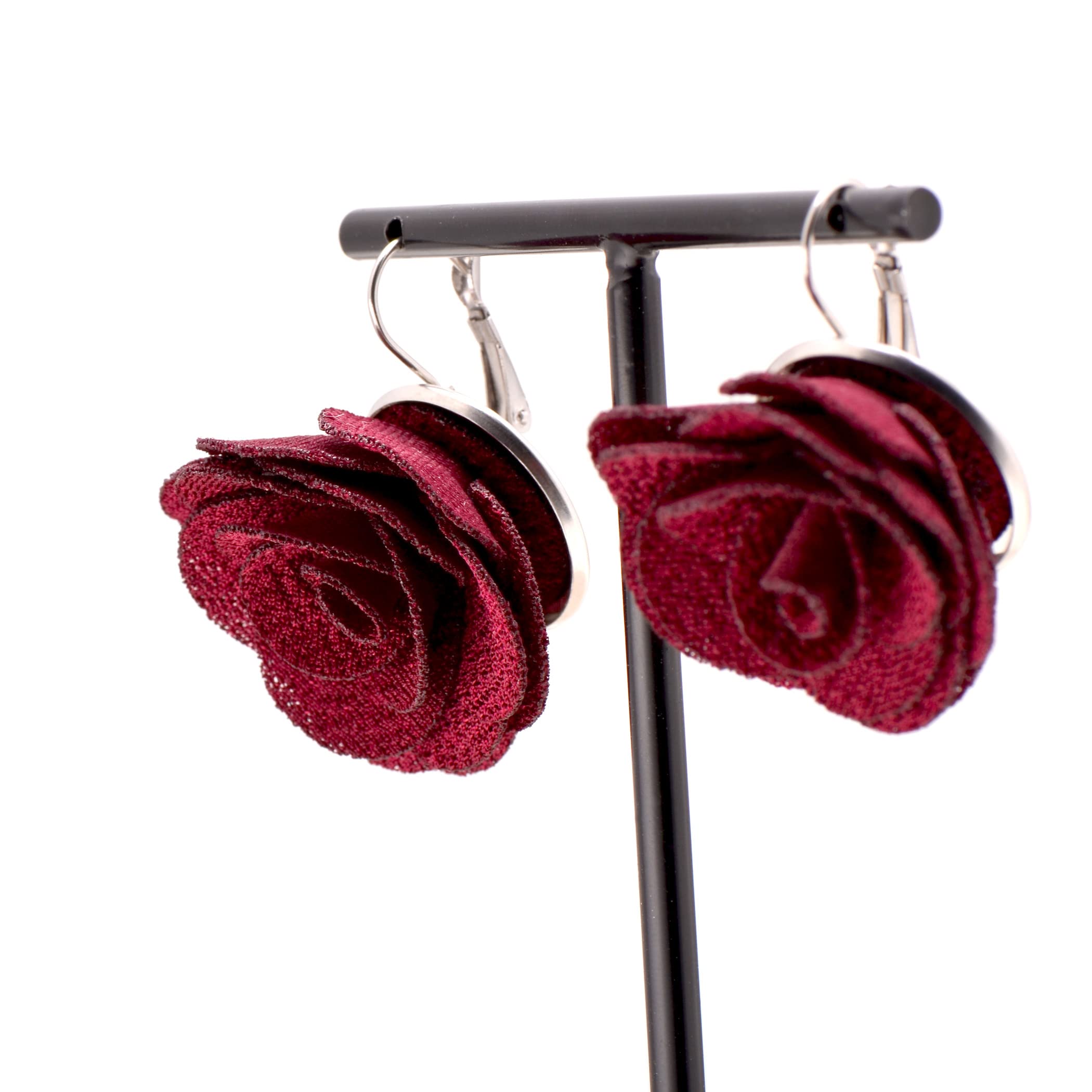 Joseph Brother Big Rose Flower Earrings for Women - Wine Red Leverback Dangle Earrings | Elegant Floral Jewelry for Parties, Weddings & Date Nights