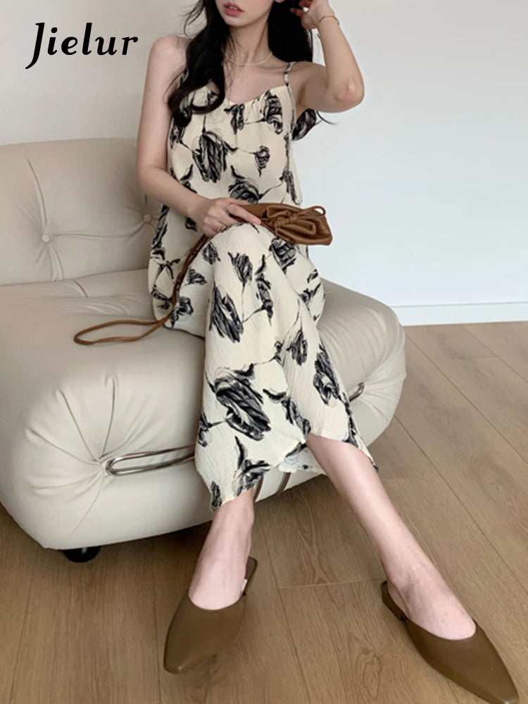 Women's Summer Beach Dress - Hollow Out Print Spaghetti Strap Square Neck Elegant Chic Dress for Vacation, Pool Party & Date Night