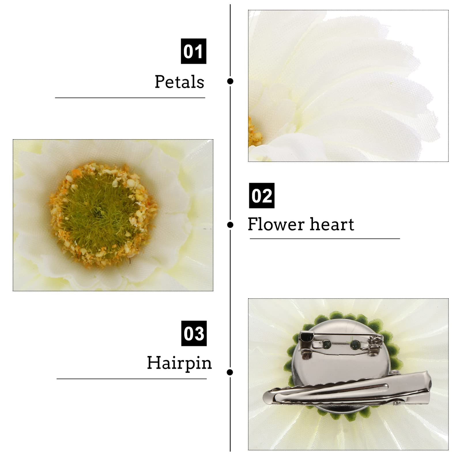 Lurrose 12pcs Sunflower Hair Clips for Women & Girls - Hawaiian Beach Wedding Daisy Alligator Hairpins, Barrettes & Brooches Headpiece - Summer Hair Accessories in White - Perfect for Bridal, Vacation & Party Hairstyles