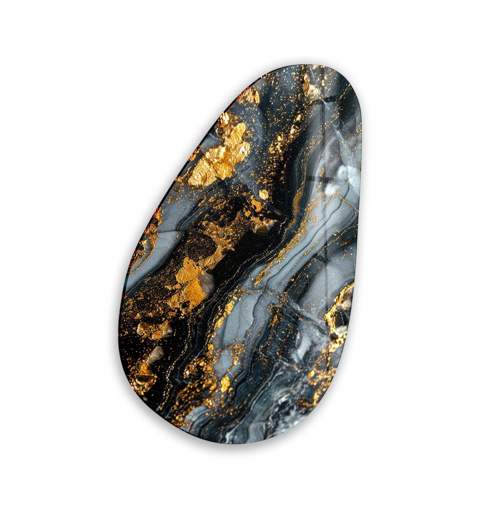 Modern Asymmetrical Oval Glass Wall Art with Black & Gold Accents - Elegant Home Decor for Living Room, Bedroom, or Office
