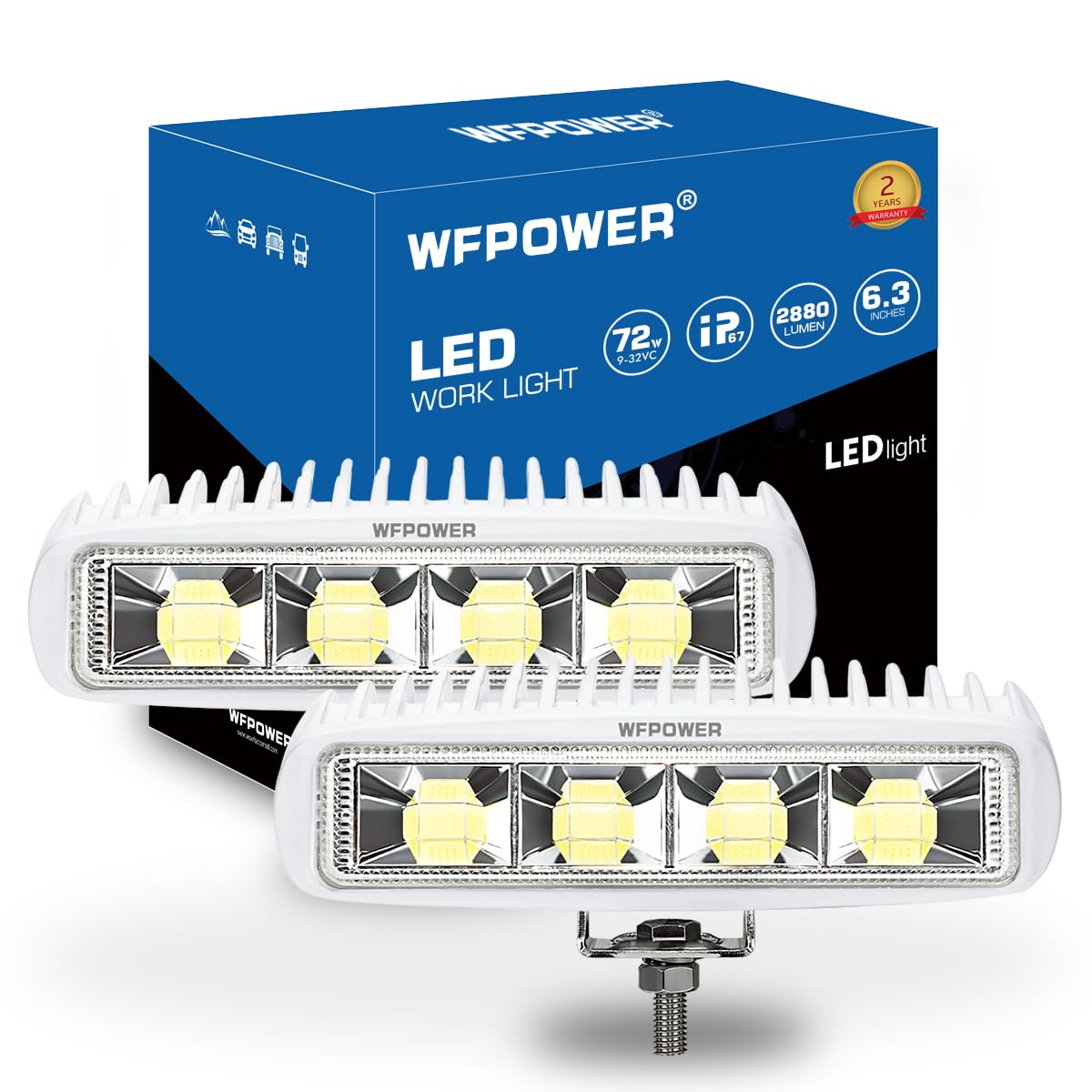 WFPOWER 6.3 Inch 72W Waterproof Marine LED Spreader Lights - 2 Pack COB Spotlight for Boat T-Top, Deck, Dock & Pontoon Fishing - 12V White Flood Lights for Night Navigation & Safety