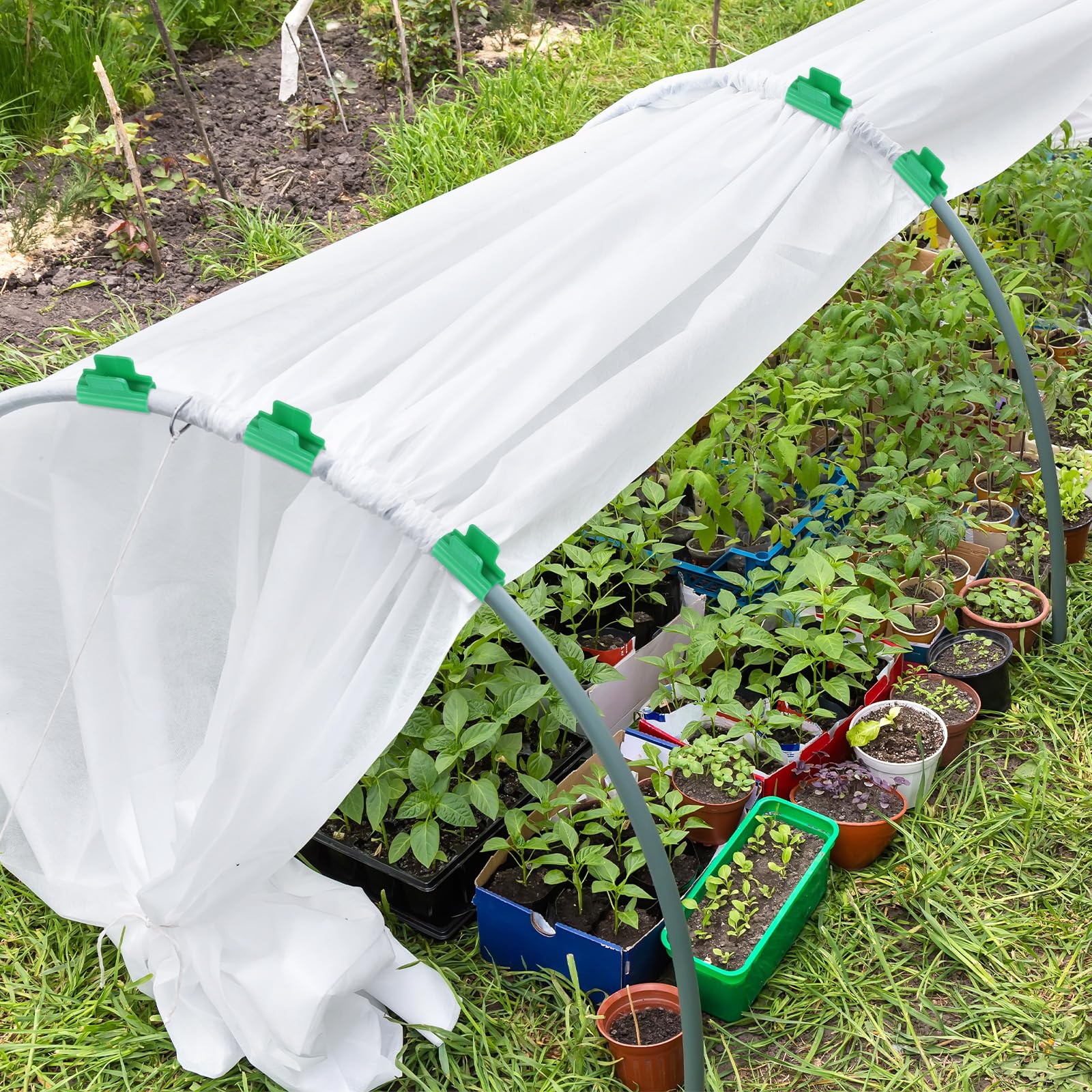 60-Pack 5/16 Inch PVC Pipe Greenhouse Clips - Heavy Duty Garden Clamps for Greenhouse Film, Shade Net & Row Covers - Durable Plastic Plant Support Clips for Gardening, Farming & Greenhouse Setup (Grass Green)