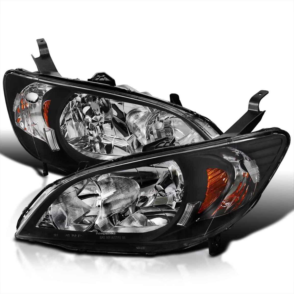 2004-2005 Honda Civic Crystal Headlights - Matte Black Housing with Clear Lens | Replacement Headlight Assembly for Improved Night Visibility | Perfect for Daily Commuting & Night Driving