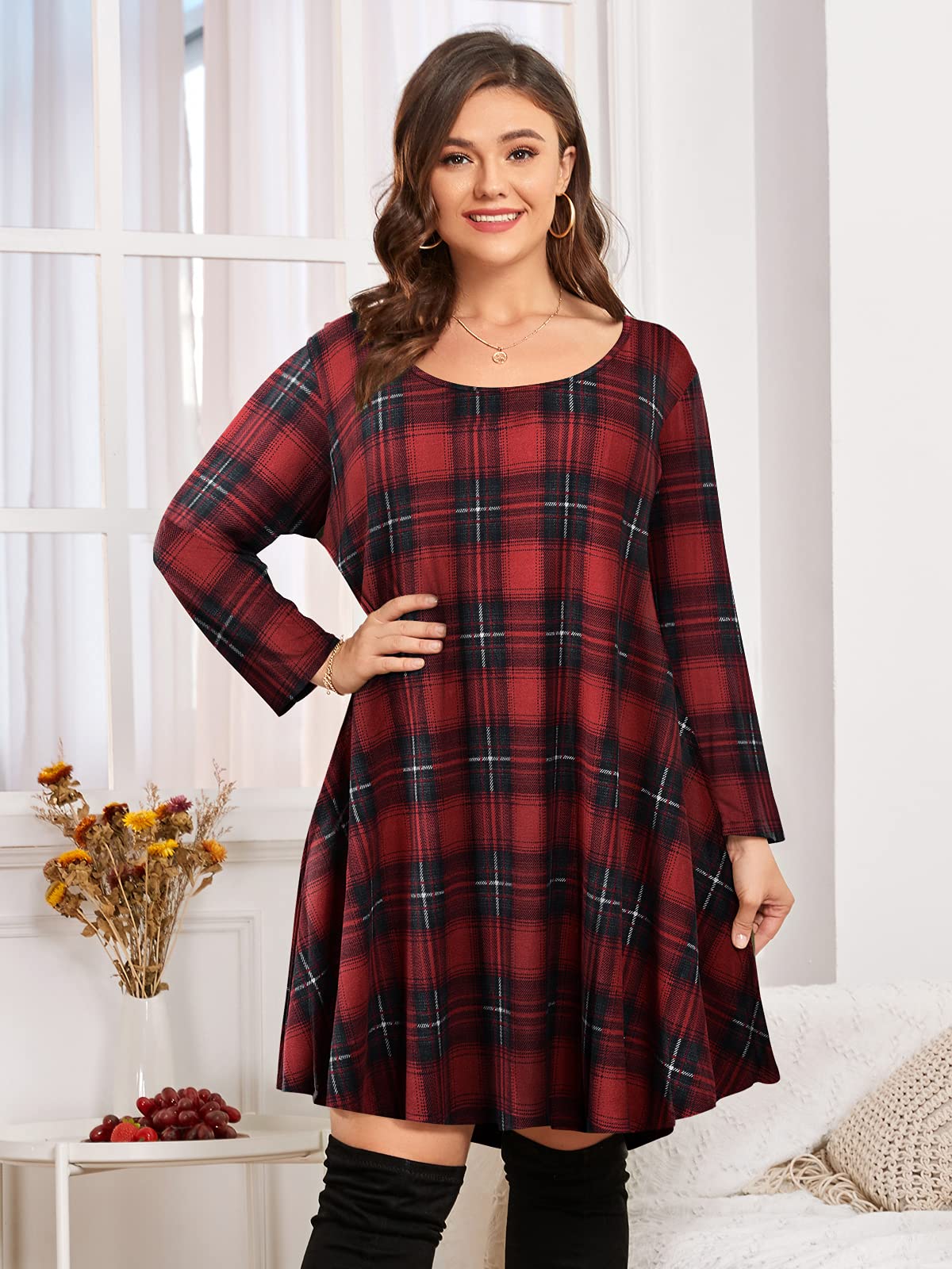 BELAROI Women's Plus Size Casual Swing Tunic Dress with Pockets - 3/4 Sleeve Loose Fall Dresses for Work, Travel & Everyday Comfort